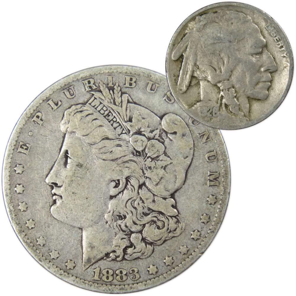 1883 O Morgan Dollar VG Very Good 90% Silver with 1926 Buffalo Nickel F Fine - Morgan coin - Morgan silver dollar - Morgan silver dollar for sale - Profile Coins &amp; Collectibles