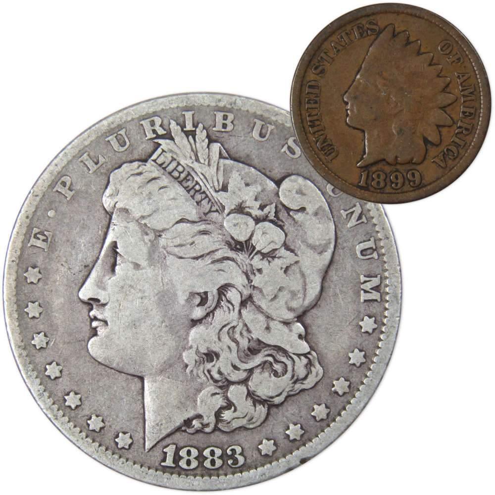 1883 O Morgan Dollar F Fine 90% Silver with 1899 Indian Head Cent G Good - Morgan coin - Morgan silver dollar - Morgan silver dollar for sale - Profile Coins &amp; Collectibles