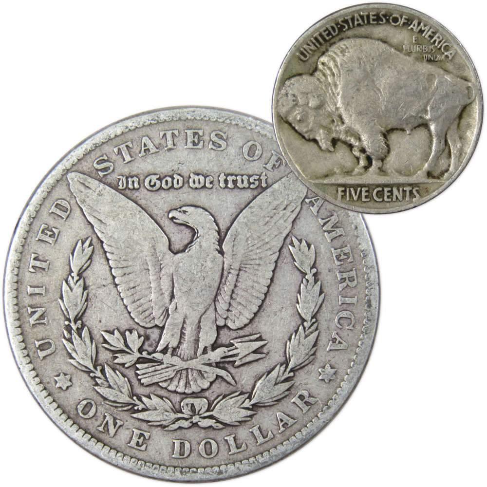 1884 Morgan Dollar VG Very Good 90% Silver Coin with 1927 Buffalo Nickel F Fine - Morgan coin - Morgan silver dollar - Morgan silver dollar for sale - Profile Coins &amp; Collectibles
