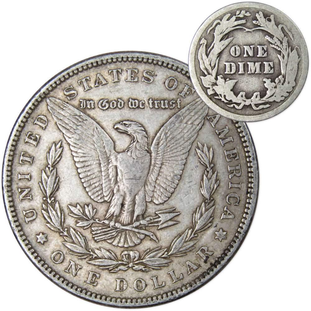 1885 Morgan Dollar XF EF Extremely Fine 90% Silver with 1916 Barber Dime G Good - Morgan coin - Morgan silver dollar - Morgan silver dollar for sale - Profile Coins &amp; Collectibles