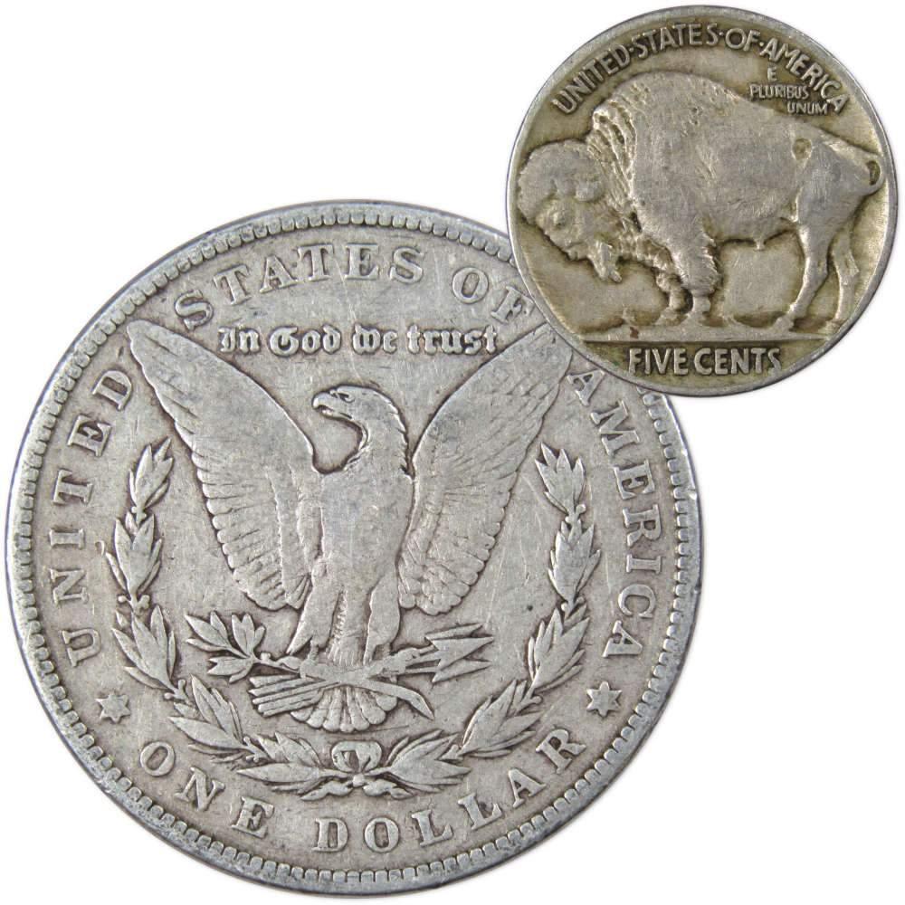 1886 Morgan Dollar VG Very Good 90% Silver Coin with 1927 Buffalo Nickel F Fine - Morgan coin - Morgan silver dollar - Morgan silver dollar for sale - Profile Coins &amp; Collectibles