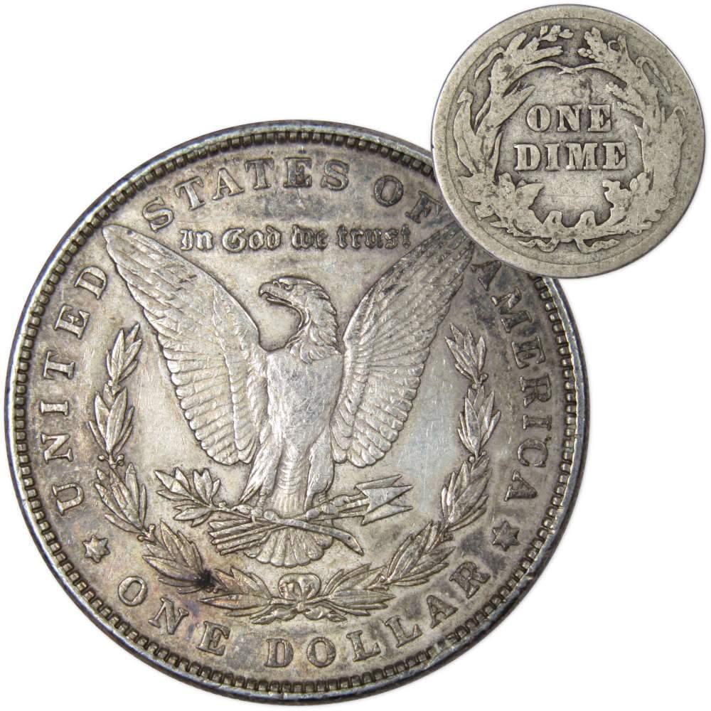 1886 Morgan Dollar XF EF Extremely Fine 90% Silver with 1916 Barber Dime G Good - Morgan coin - Morgan silver dollar - Morgan silver dollar for sale - Profile Coins &amp; Collectibles