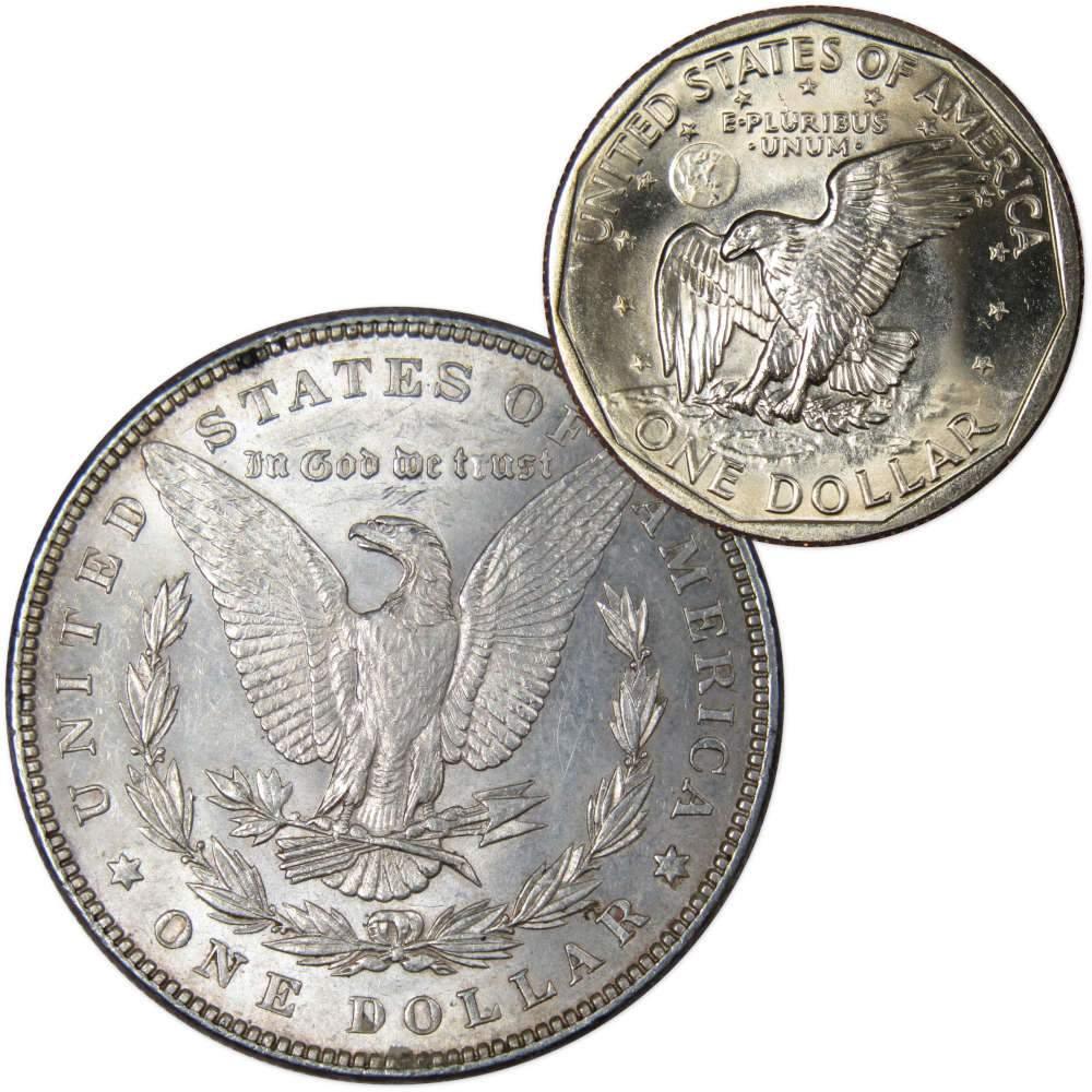 1886 Morgan Dollar AU About Uncirculated with 1980 S SBA$ BU Uncirculated - Morgan coin - Morgan silver dollar - Morgan silver dollar for sale - Profile Coins &amp; Collectibles