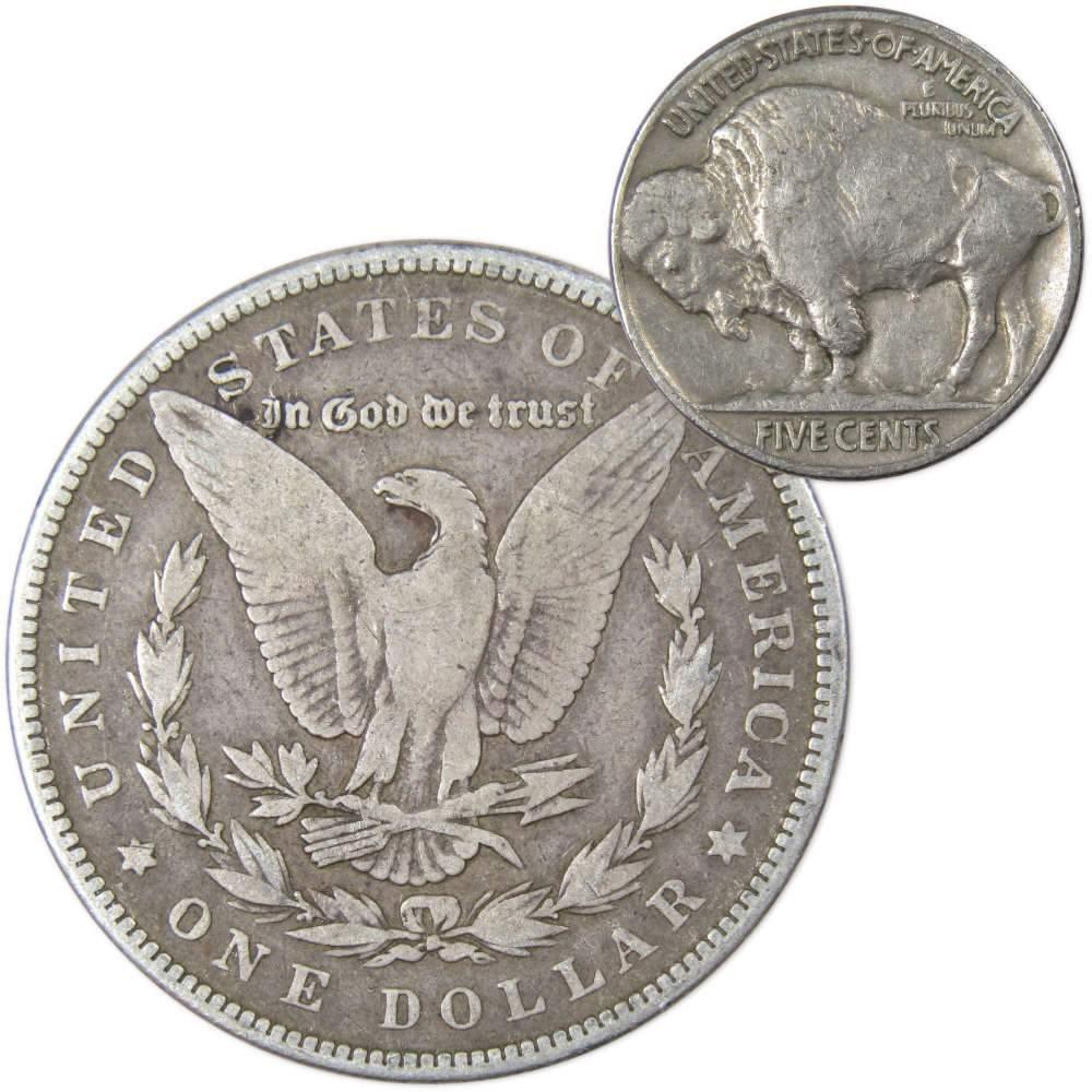 1887 Morgan Dollar VG Very Good 90% Silver Coin with 1934 Buffalo Nickel F Fine - Morgan coin - Morgan silver dollar - Morgan silver dollar for sale - Profile Coins &amp; Collectibles