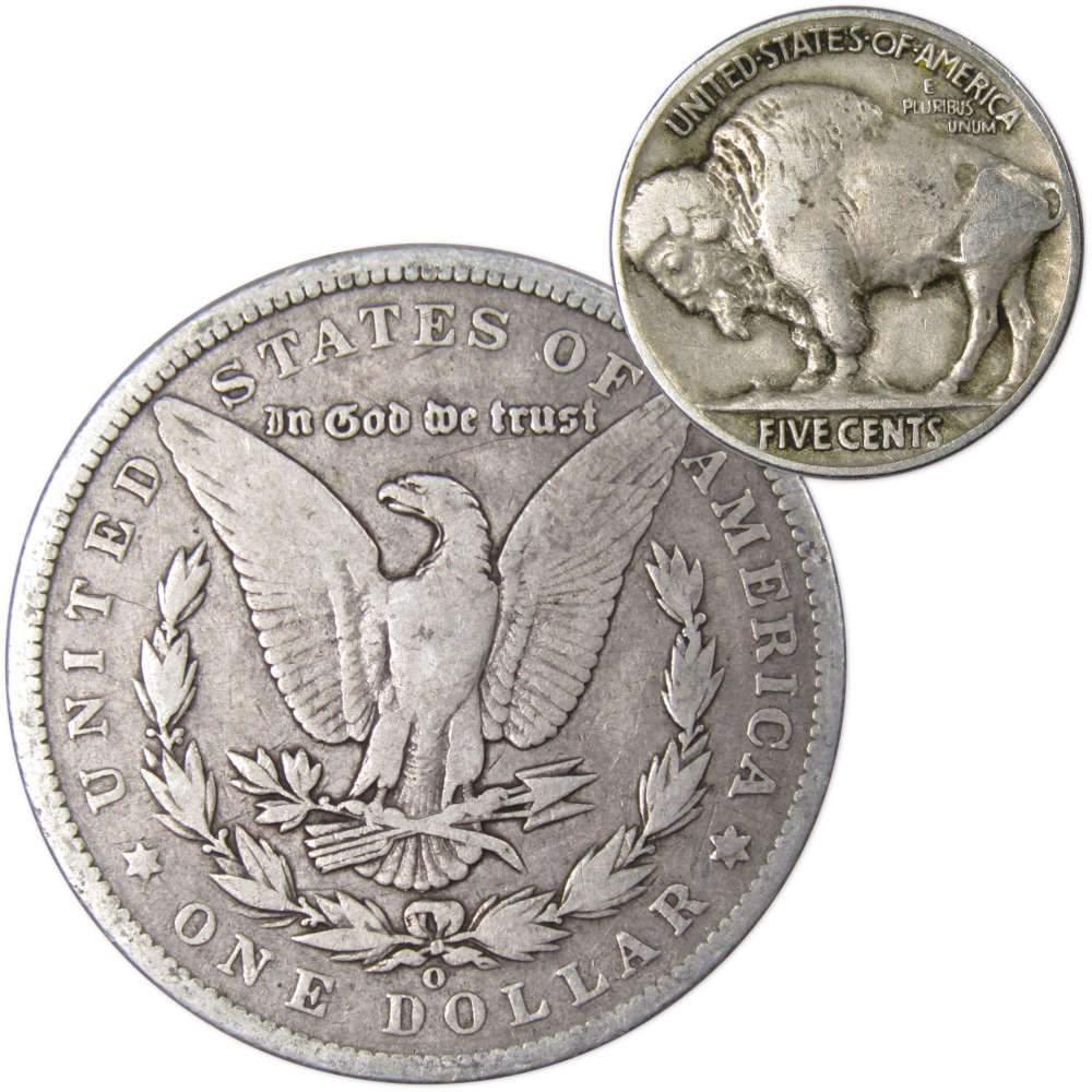 1887 O Morgan Dollar VG Very Good 90% Silver with 1926 Buffalo Nickel F Fine - Morgan coin - Morgan silver dollar - Morgan silver dollar for sale - Profile Coins &amp; Collectibles