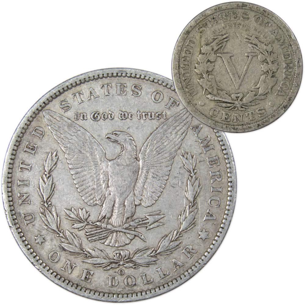 1887 O Morgan Dollar VF Very Fine 90% Silver with 1911 Liberty Nickel G Good - Morgan coin - Morgan silver dollar - Morgan silver dollar for sale - Profile Coins &amp; Collectibles