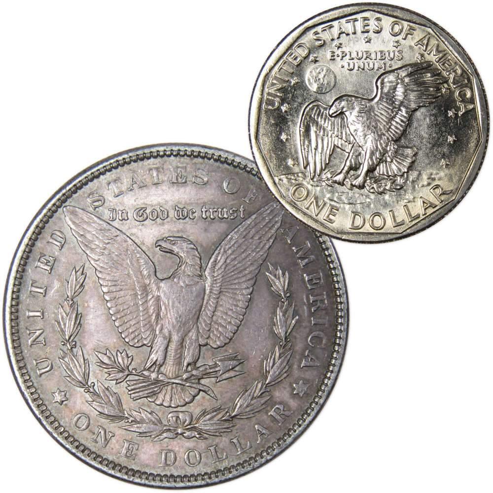 1889 Morgan Dollar AU About Uncirculated with 1980 S SBA$ BU Uncirculated - Morgan coin - Morgan silver dollar - Morgan silver dollar for sale - Profile Coins &amp; Collectibles