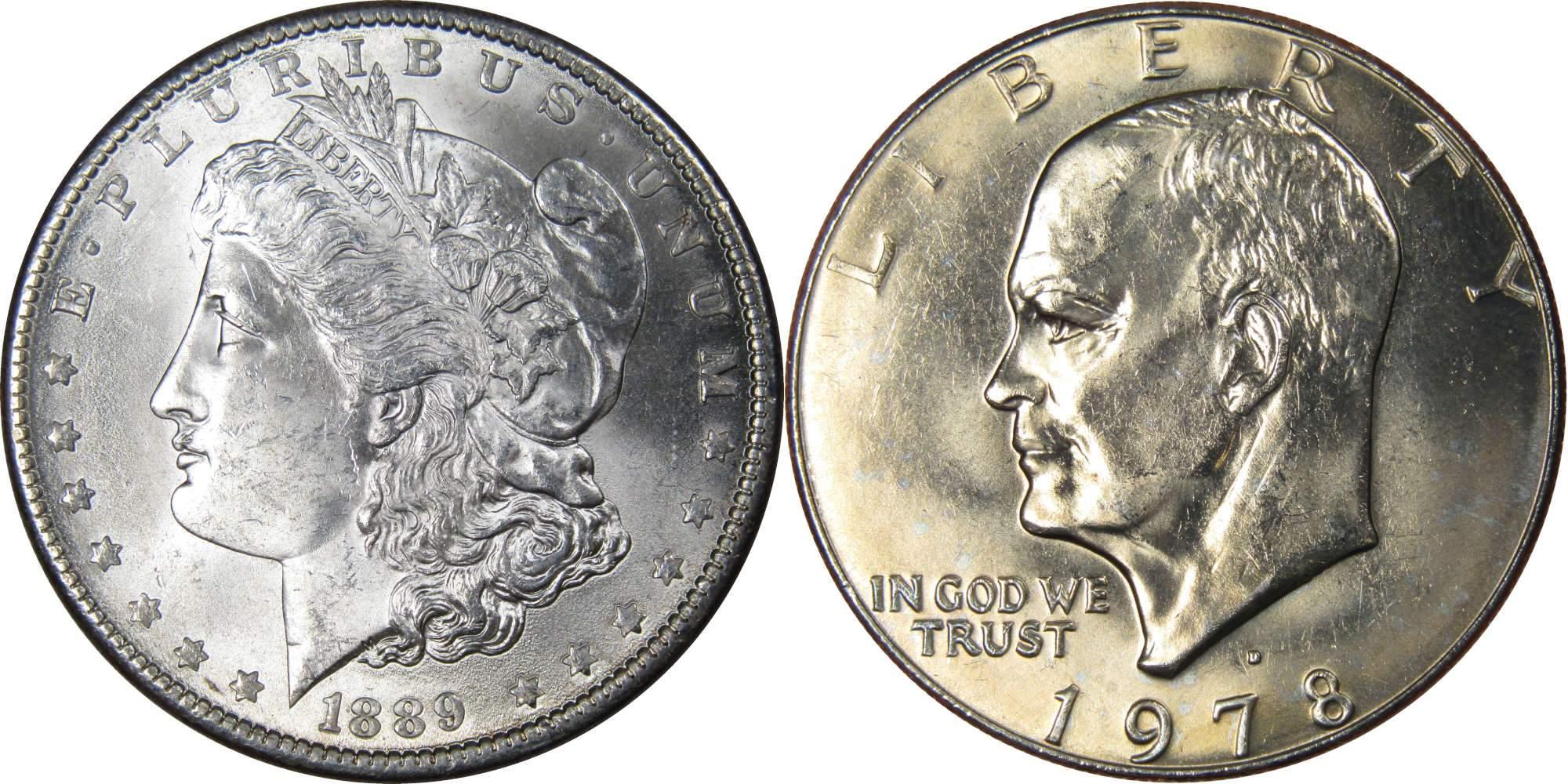 1889 Morgan Dollar BU Uncirculated 90% Silver with 1978 D IKE$ BU Uncirculated - Morgan coin - Morgan silver dollar - Morgan silver dollar for sale - Profile Coins &amp; Collectibles