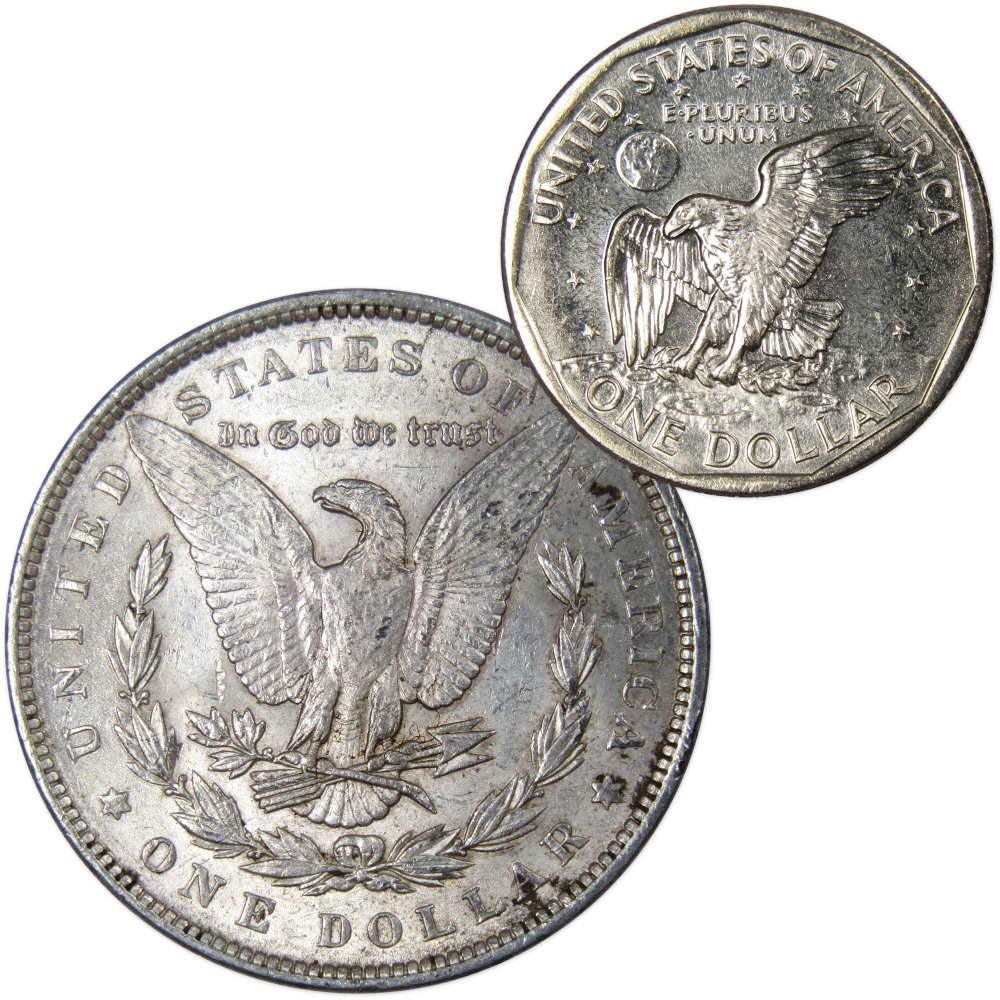 1890 Morgan Dollar AU About Uncirculated with 1980 S SBA$ BU Uncirculated - Morgan coin - Morgan silver dollar - Morgan silver dollar for sale - Profile Coins &amp; Collectibles