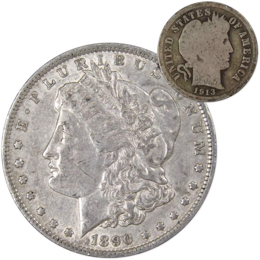 1890 O Morgan Dollar XF EF Extremely Fine with 1913 Barber Dime G Good - Morgan coin - Morgan silver dollar - Morgan silver dollar for sale - Profile Coins &amp; Collectibles