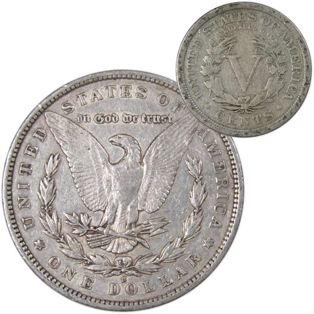 1890 S Morgan Dollar VF Very Fine 90% Silver with 1906 Liberty Nickel G Good - Morgan coin - Morgan silver dollar - Morgan silver dollar for sale - Profile Coins &amp; Collectibles