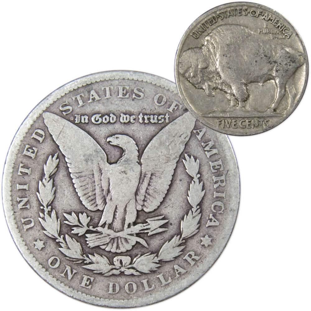 1891 Morgan Dollar VG Very Good 90% Silver Coin with 1934 Buffalo Nickel F Fine - Morgan coin - Morgan silver dollar - Morgan silver dollar for sale - Profile Coins &amp; Collectibles