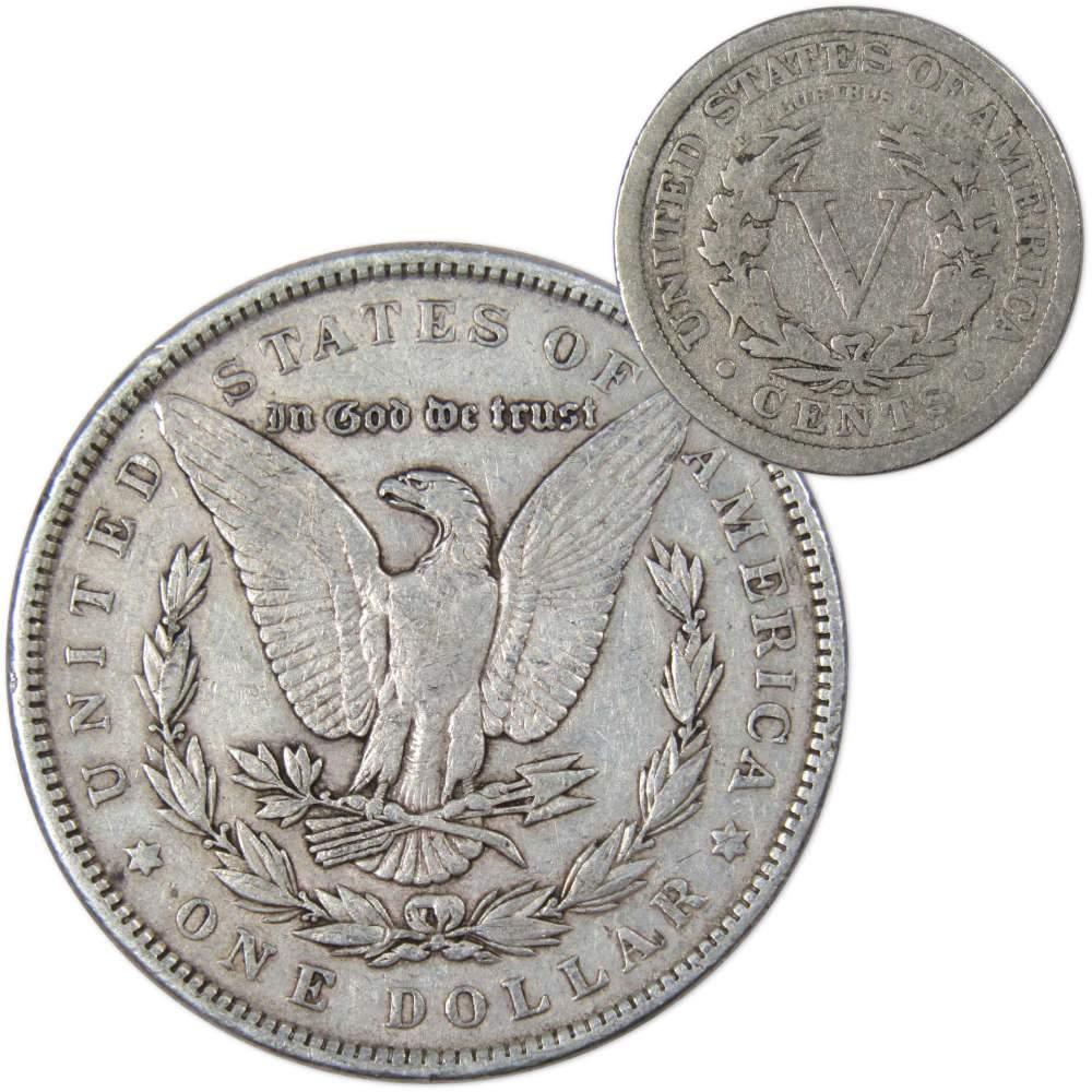 1891 Morgan Dollar VF Very Fine 90% Silver Coin with 1907 Liberty Nickel G Good - Morgan coin - Morgan silver dollar - Morgan silver dollar for sale - Profile Coins &amp; Collectibles