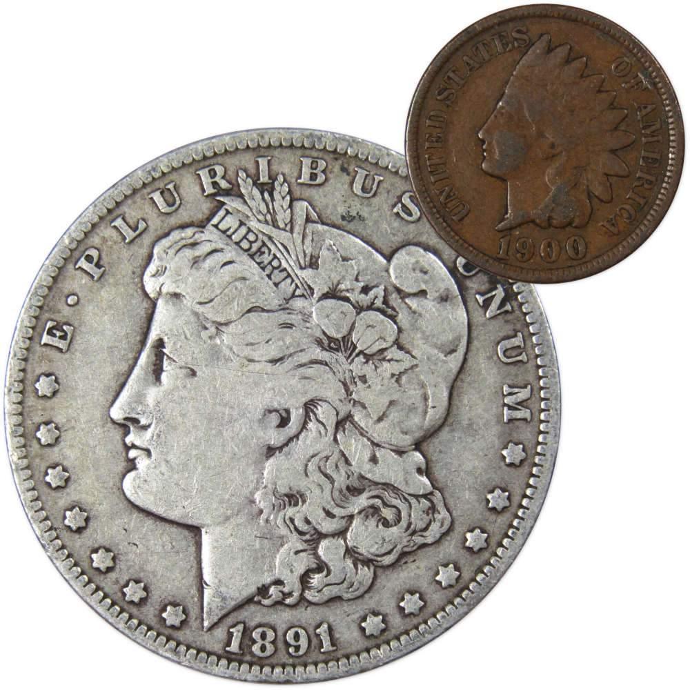 1891 O Morgan Dollar F Fine 90% Silver Coin with 1900 Indian Head Cent G Good - Morgan coin - Morgan silver dollar - Morgan silver dollar for sale - Profile Coins &amp; Collectibles