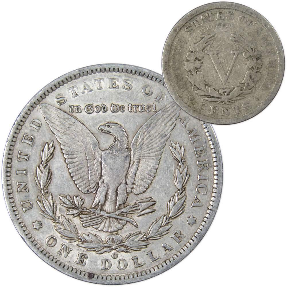 1891 O Morgan Dollar VF Very Fine 90% Silver with 1910 Liberty Nickel G Good - Morgan coin - Morgan silver dollar - Morgan silver dollar for sale - Profile Coins &amp; Collectibles