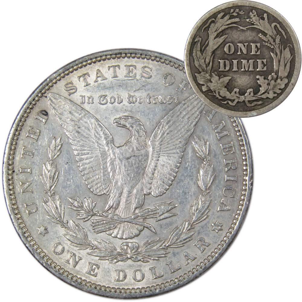 1896 Morgan Dollar XF EF Extremely Fine 90% Silver with 1913 Barber Dime G Good - Morgan coin - Morgan silver dollar - Morgan silver dollar for sale - Profile Coins &amp; Collectibles