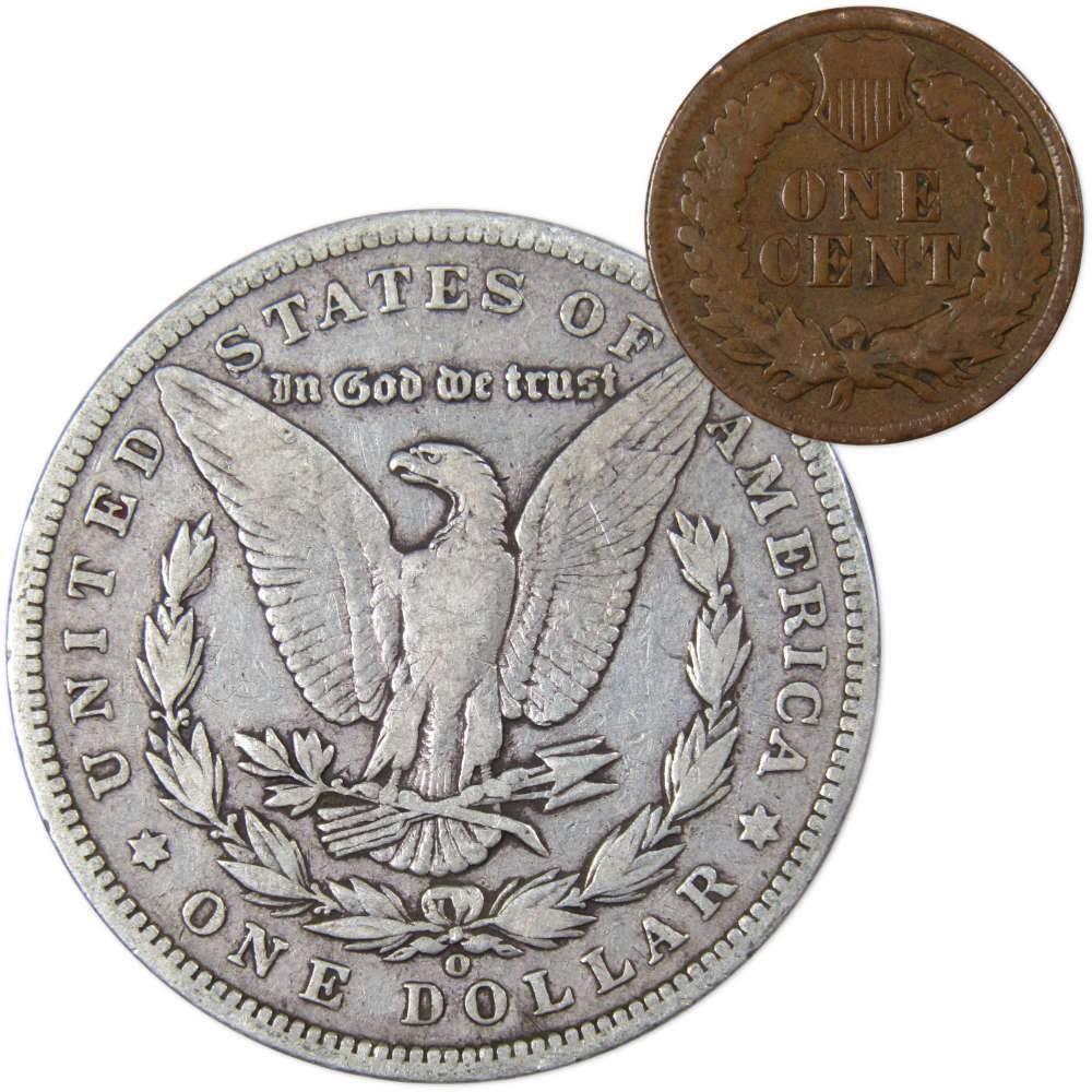 1896 O Morgan Dollar F Fine 90% Silver Coin with 1902 Indian Head Cent G Good - Morgan coin - Morgan silver dollar - Morgan silver dollar for sale - Profile Coins &amp; Collectibles