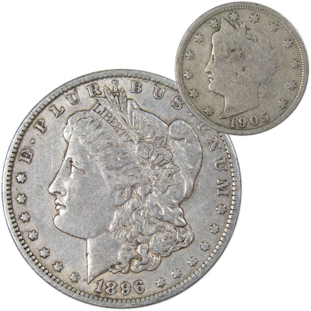 1896 O Morgan Dollar VF Very Fine 90% Silver with 1905 Liberty Nickel G Good - Morgan coin - Morgan silver dollar - Morgan silver dollar for sale - Profile Coins &amp; Collectibles