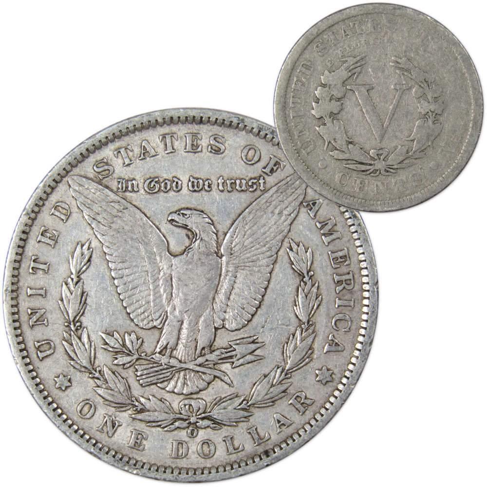 1896 O Morgan Dollar VF Very Fine 90% Silver with 1905 Liberty Nickel G Good - Morgan coin - Morgan silver dollar - Morgan silver dollar for sale - Profile Coins &amp; Collectibles