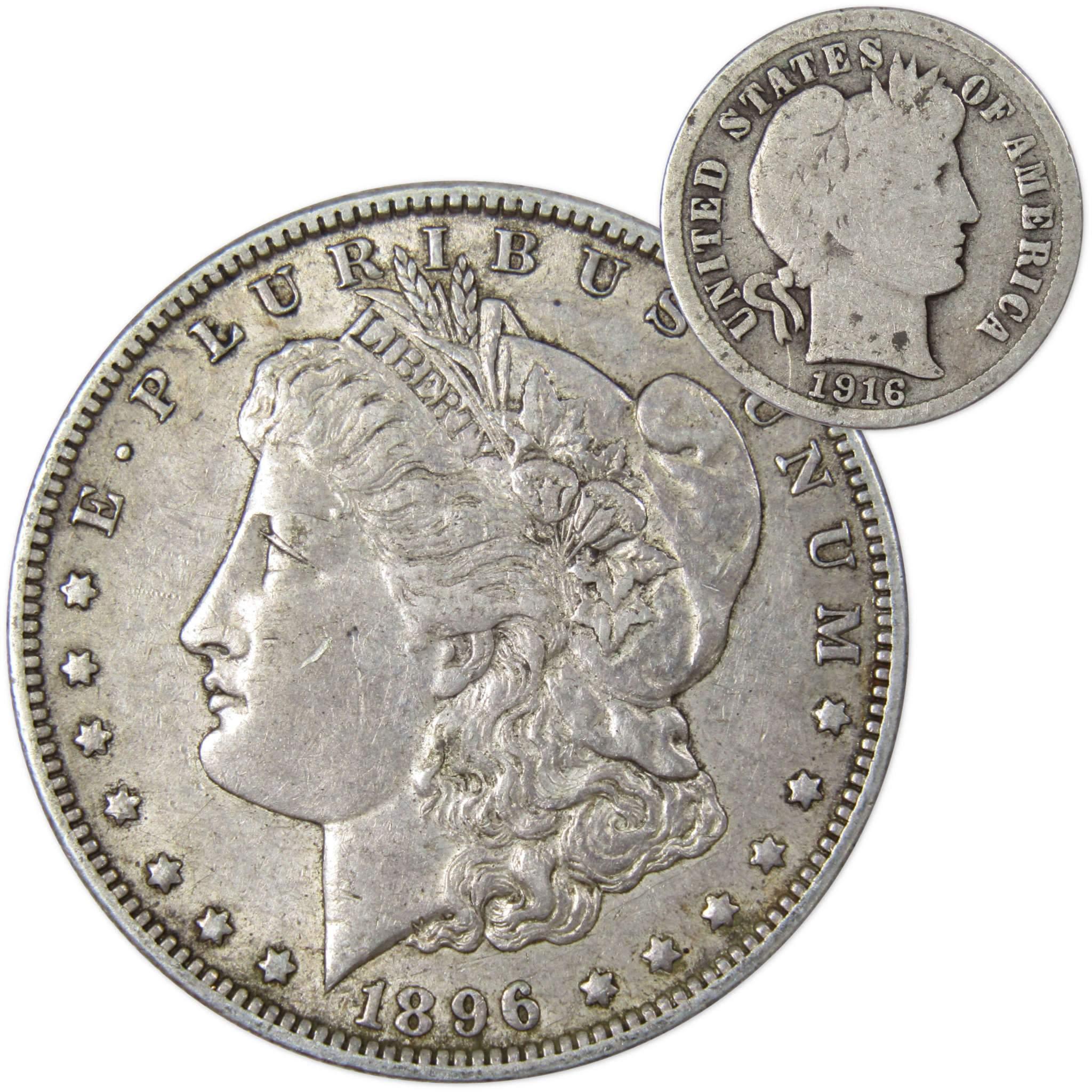 1896 O Morgan Dollar XF EF Extremely Fine with 1916 Barber Dime G Good - Morgan coin - Morgan silver dollar - Morgan silver dollar for sale - Profile Coins &amp; Collectibles