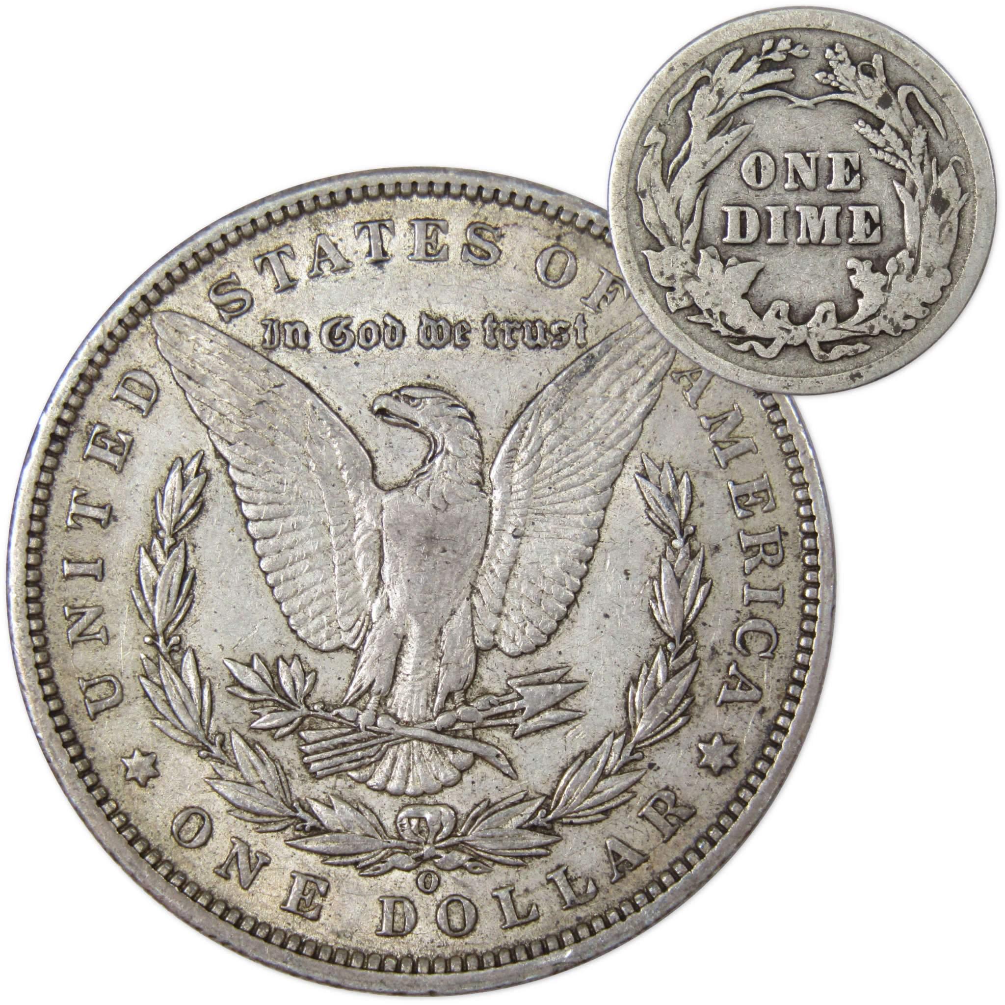 1896 O Morgan Dollar XF EF Extremely Fine with 1916 Barber Dime G Good - Morgan coin - Morgan silver dollar - Morgan silver dollar for sale - Profile Coins &amp; Collectibles