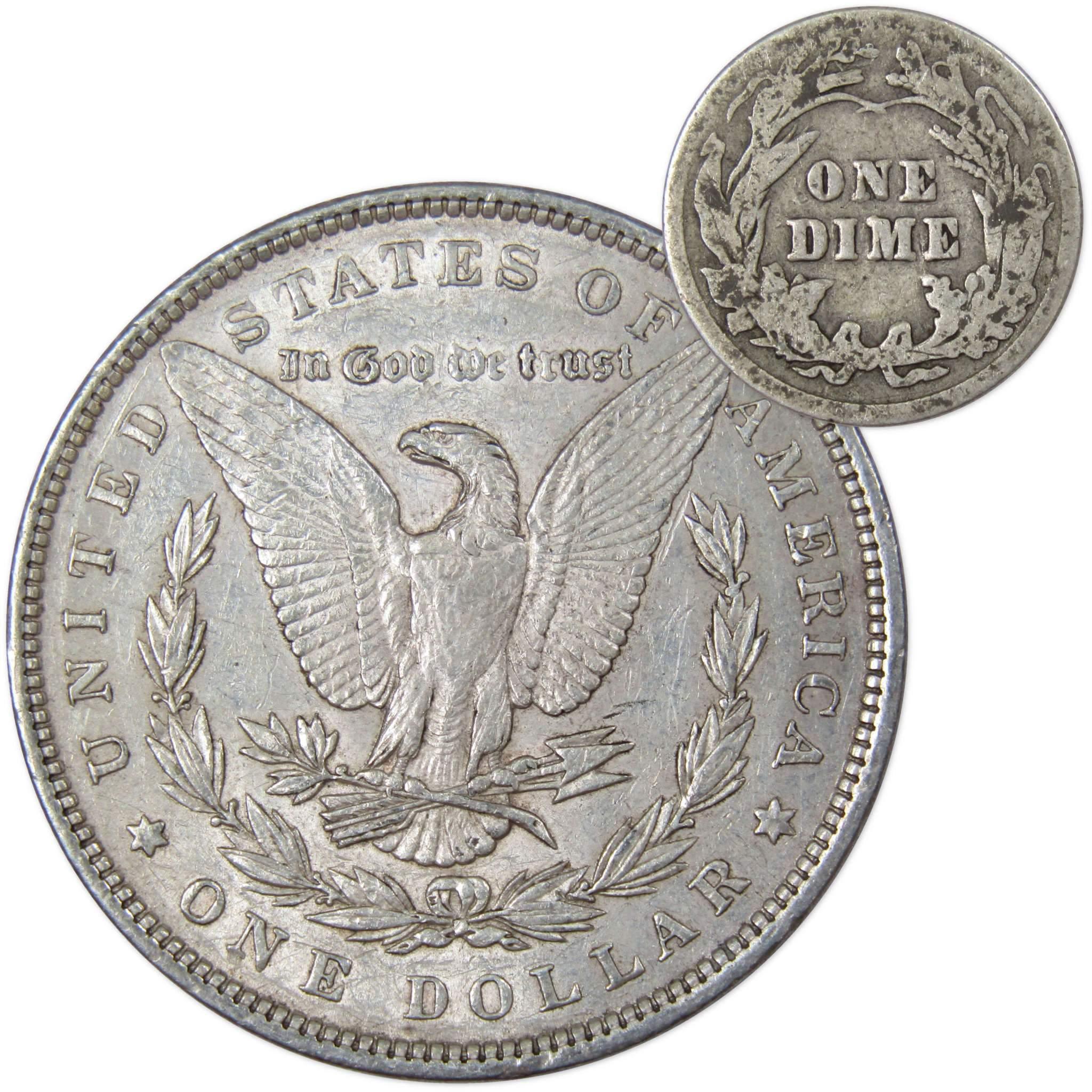 1897 Morgan Dollar XF EF Extremely Fine 90% Silver with 1913 Barber Dime G Good - Morgan coin - Morgan silver dollar - Morgan silver dollar for sale - Profile Coins &amp; Collectibles