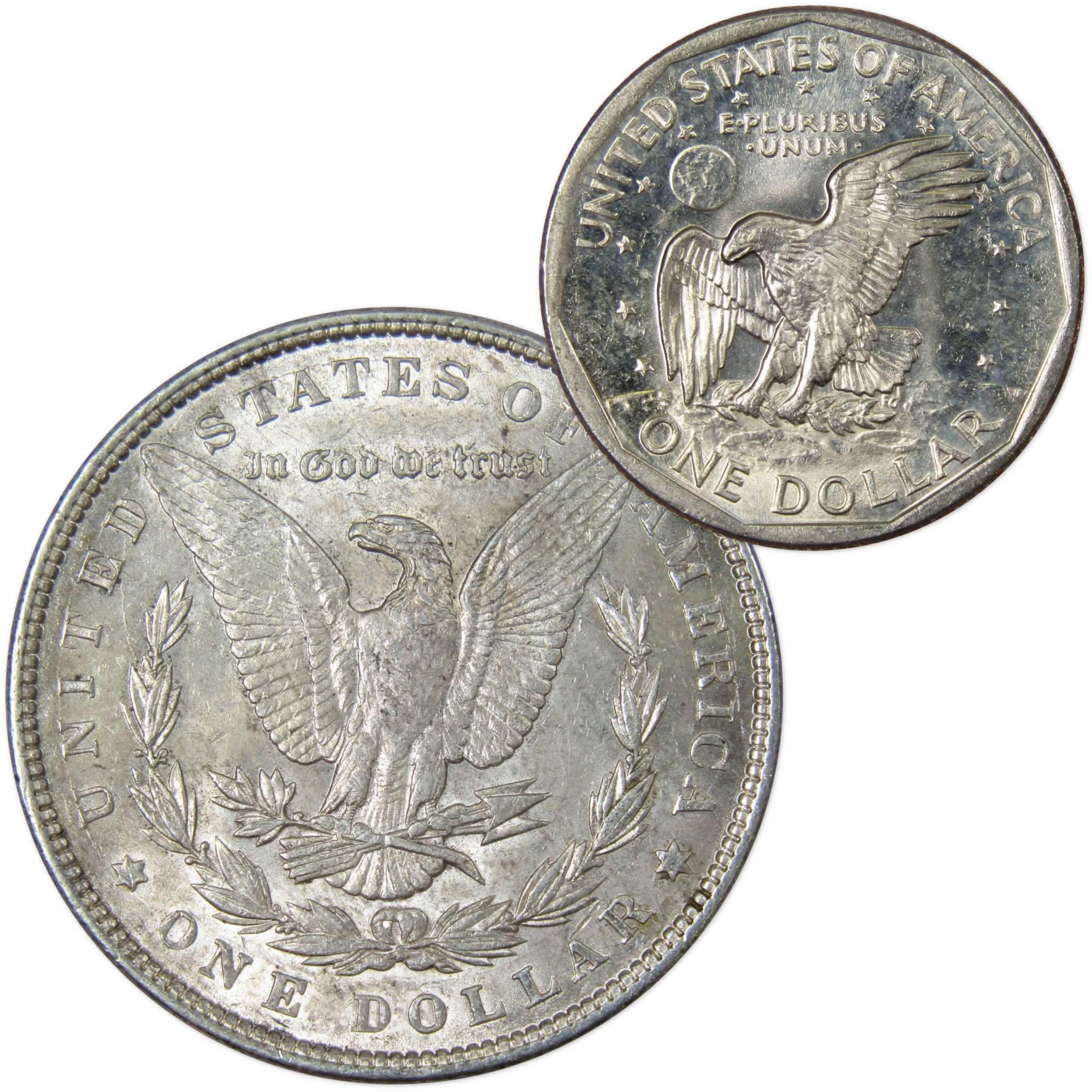 1897 Morgan Dollar AU About Uncirculated with 1980 S SBA$ BU Uncirculated - Morgan coin - Morgan silver dollar - Morgan silver dollar for sale - Profile Coins &amp; Collectibles