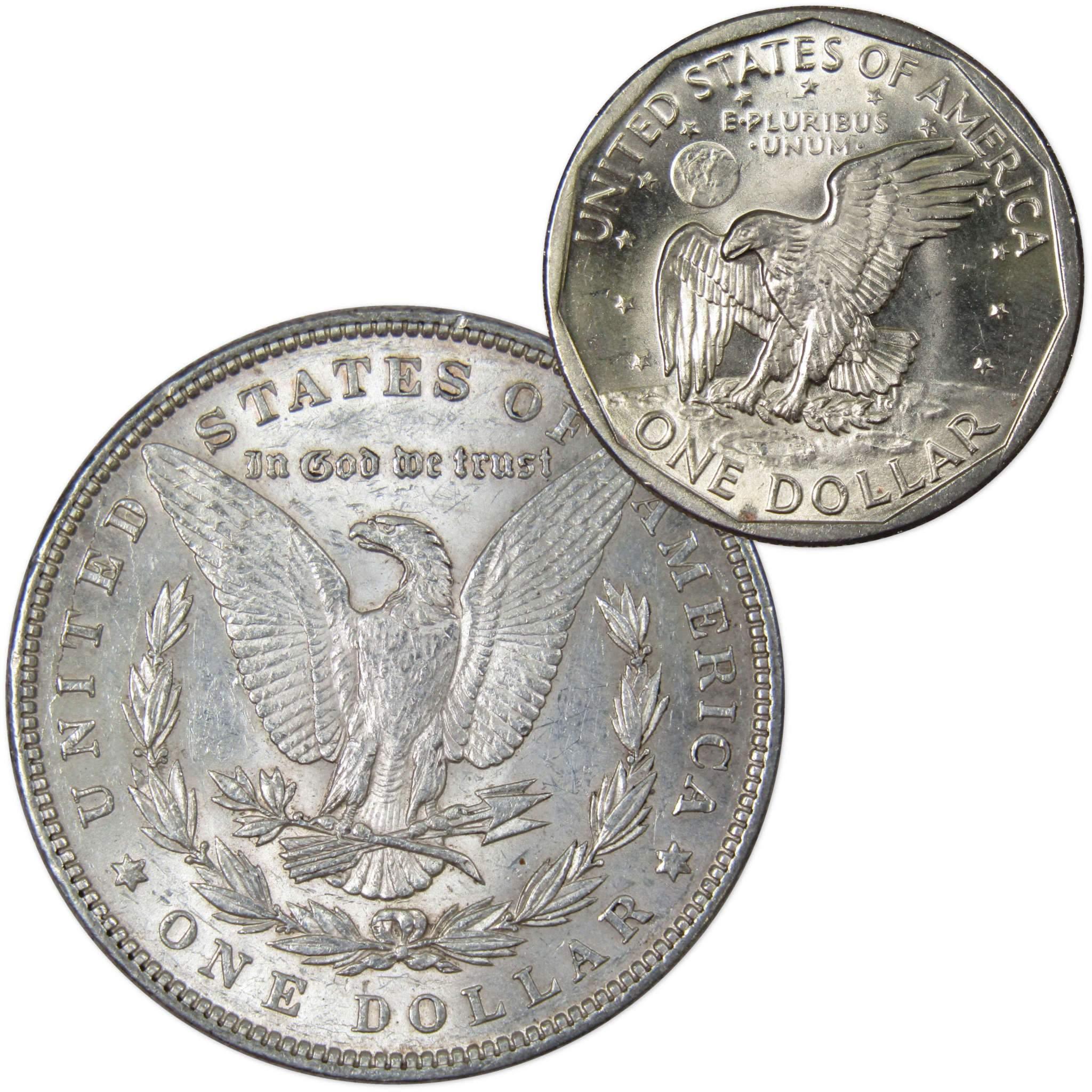 1898 Morgan Dollar AU About Uncirculated with 1980 S SBA$ BU Uncirculated - Morgan coin - Morgan silver dollar - Morgan silver dollar for sale - Profile Coins &amp; Collectibles