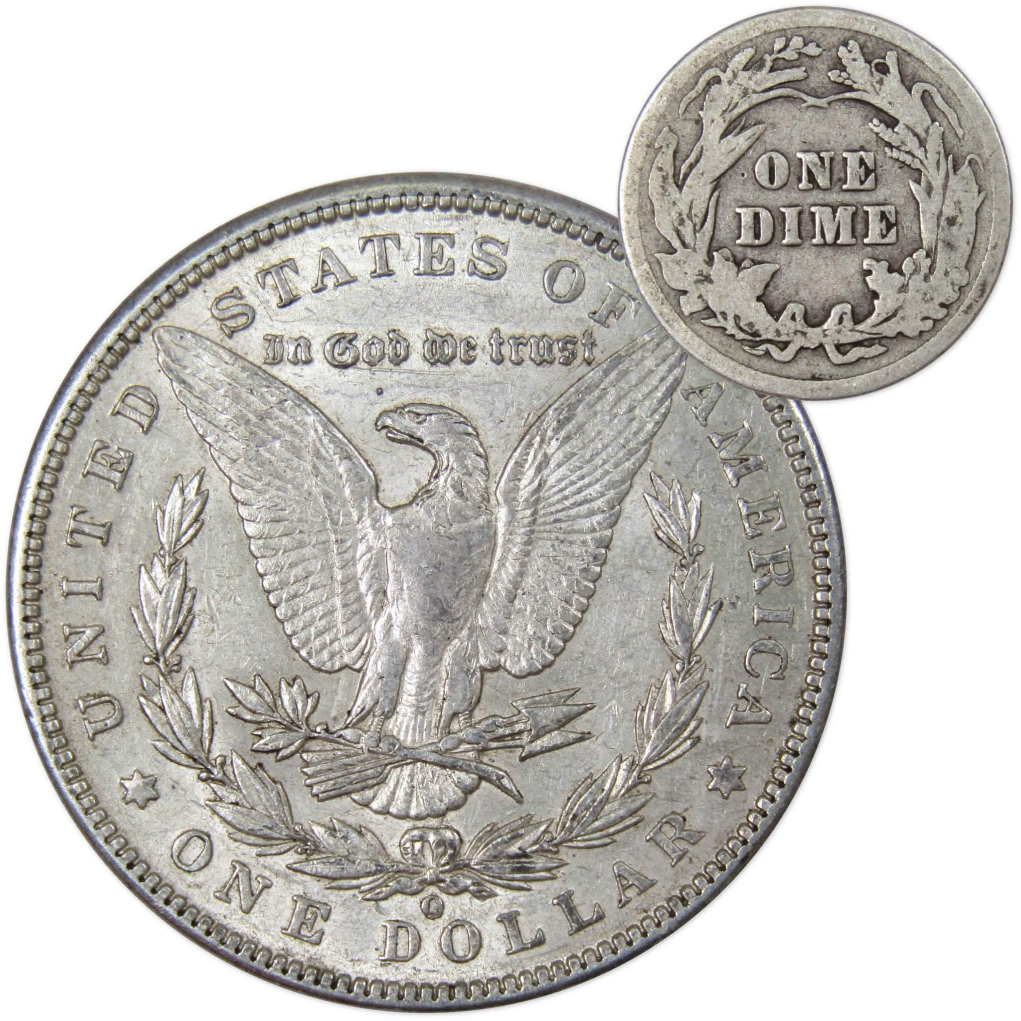 1899 O Morgan Dollar XF EF Extremely Fine with 1916 Barber Dime G Good - Morgan coin - Morgan silver dollar - Morgan silver dollar for sale - Profile Coins &amp; Collectibles