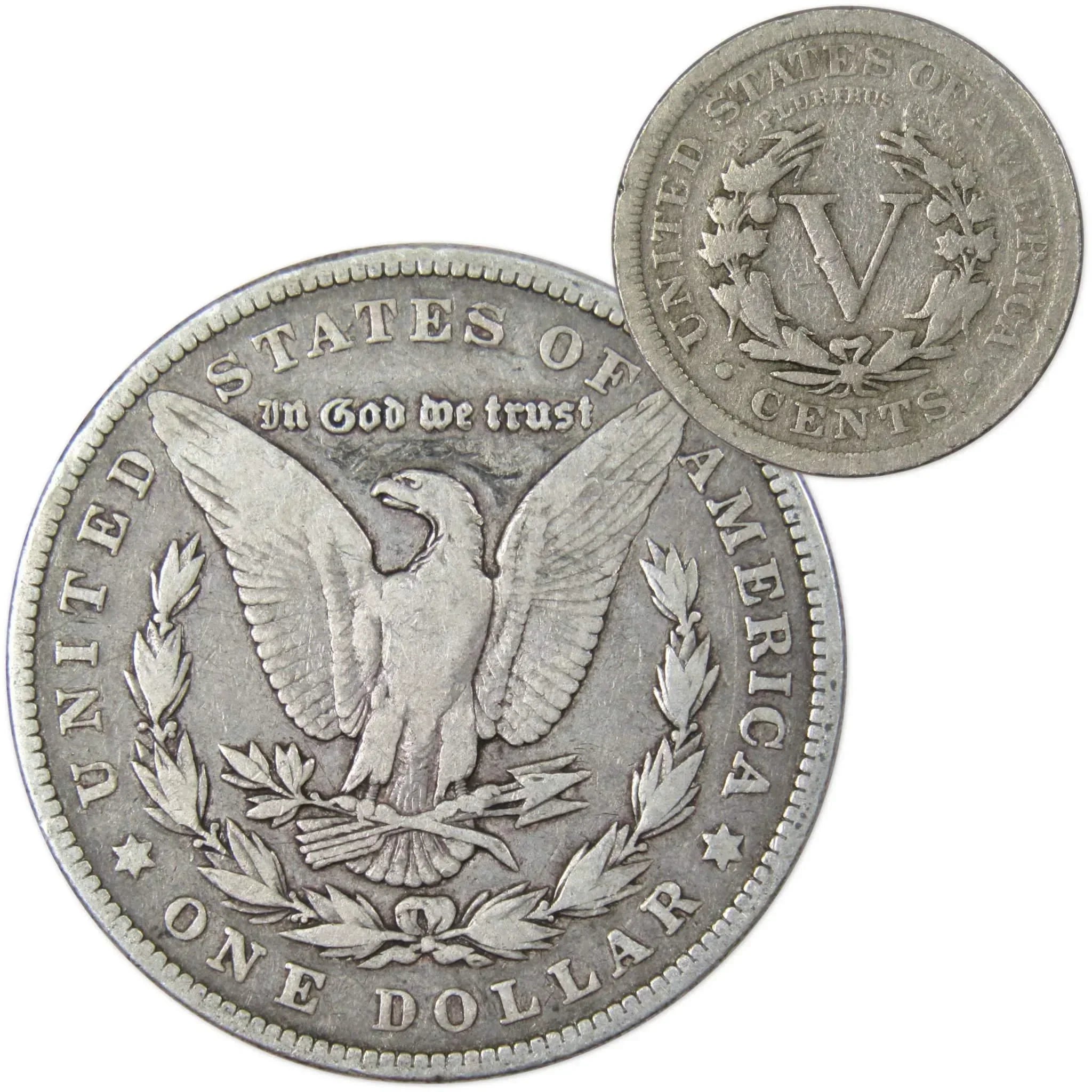 1900 Morgan Dollar VF Very Fine 90% Silver Coin with 1905 Liberty