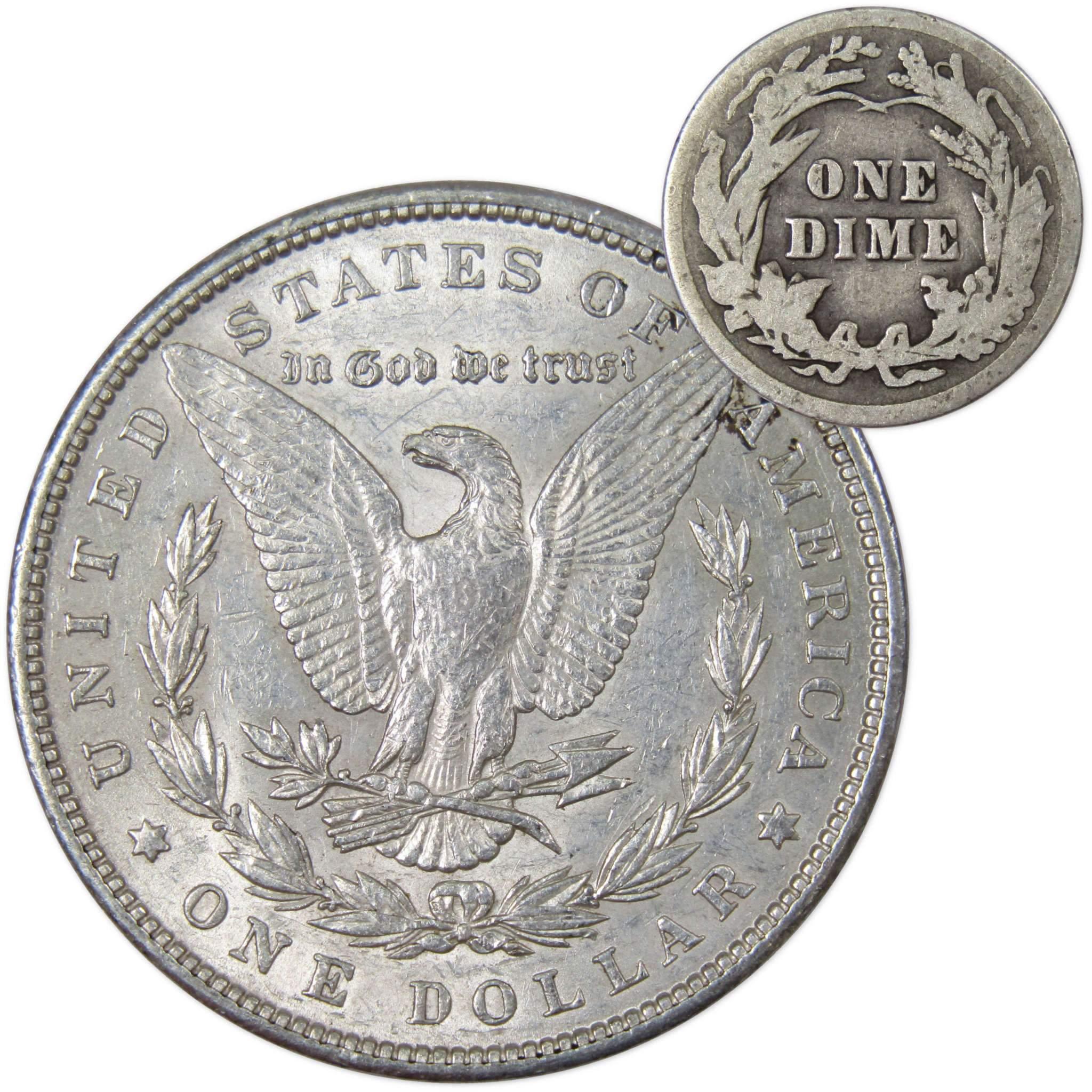 1900 Morgan Dollar XF EF Extremely Fine 90% Silver with 1913 Barber Dime G Good - Morgan coin - Morgan silver dollar - Morgan silver dollar for sale - Profile Coins &amp; Collectibles