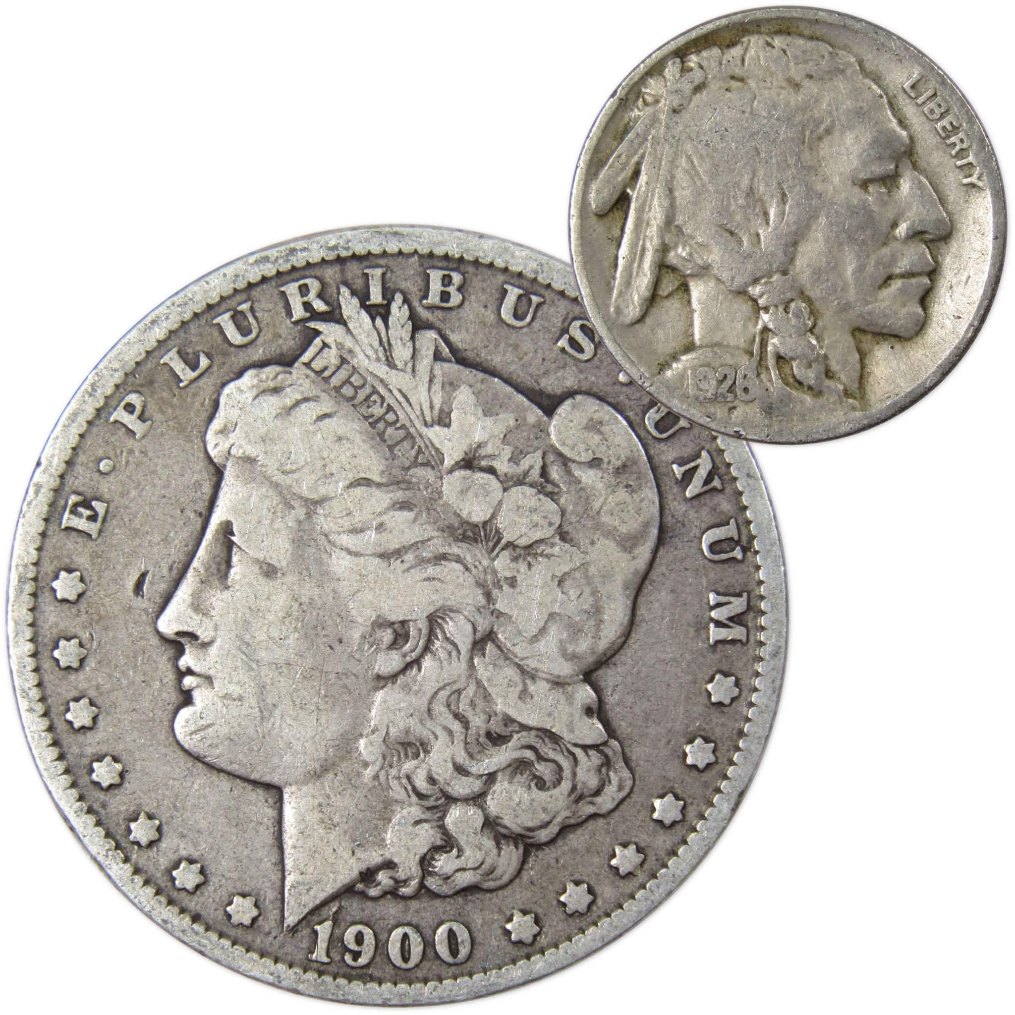 1900 O Morgan Dollar VG Very Good 90% Silver with 1926 Buffalo Nickel F Fine - Morgan coin - Morgan silver dollar - Morgan silver dollar for sale - Profile Coins &amp; Collectibles