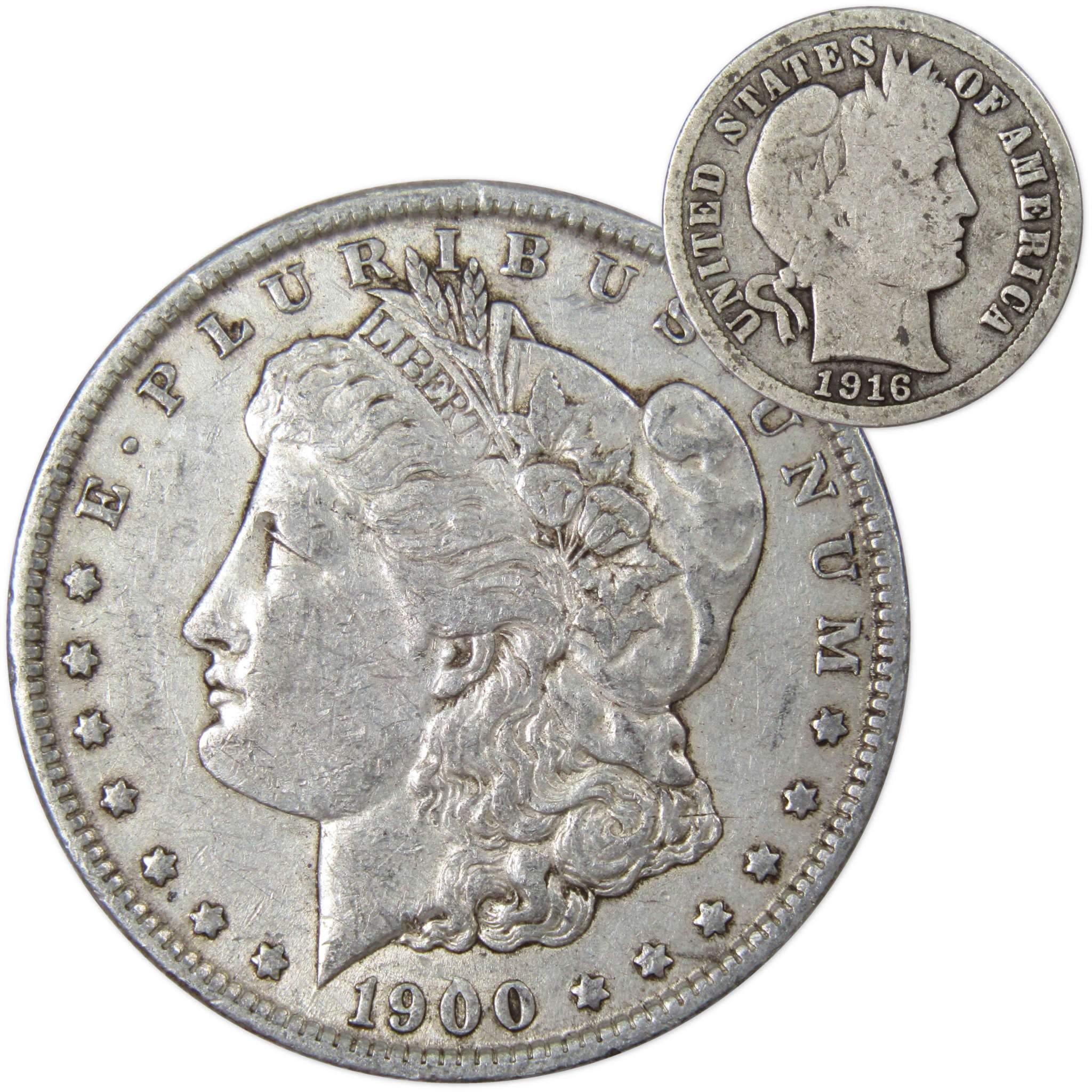 1900 O Morgan Dollar XF EF Extremely Fine with 1916 Barber Dime G Good - Morgan coin - Morgan silver dollar - Morgan silver dollar for sale - Profile Coins &amp; Collectibles