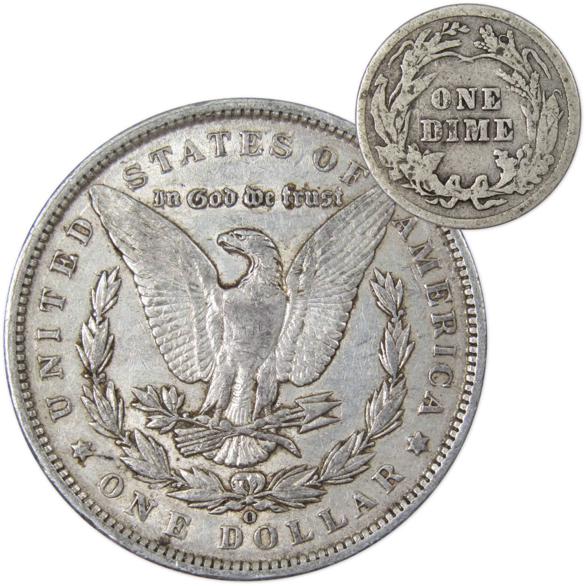1900 O Morgan Dollar XF EF Extremely Fine with 1916 Barber Dime G Good - Morgan coin - Morgan silver dollar - Morgan silver dollar for sale - Profile Coins &amp; Collectibles