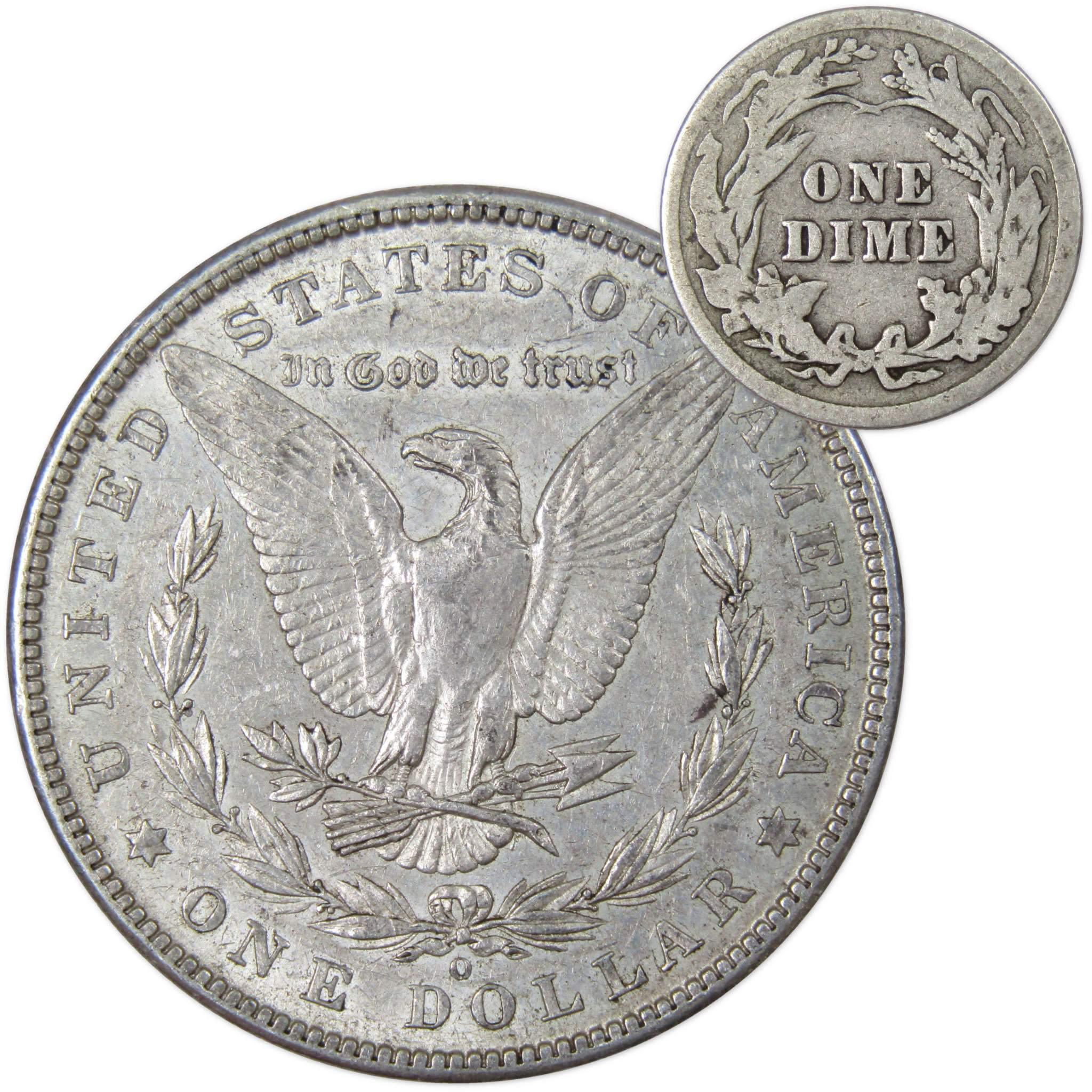 1901 O Morgan Dollar XF EF Extremely Fine with 1913 Barber Dime G Good - Morgan coin - Morgan silver dollar - Morgan silver dollar for sale - Profile Coins &amp; Collectibles
