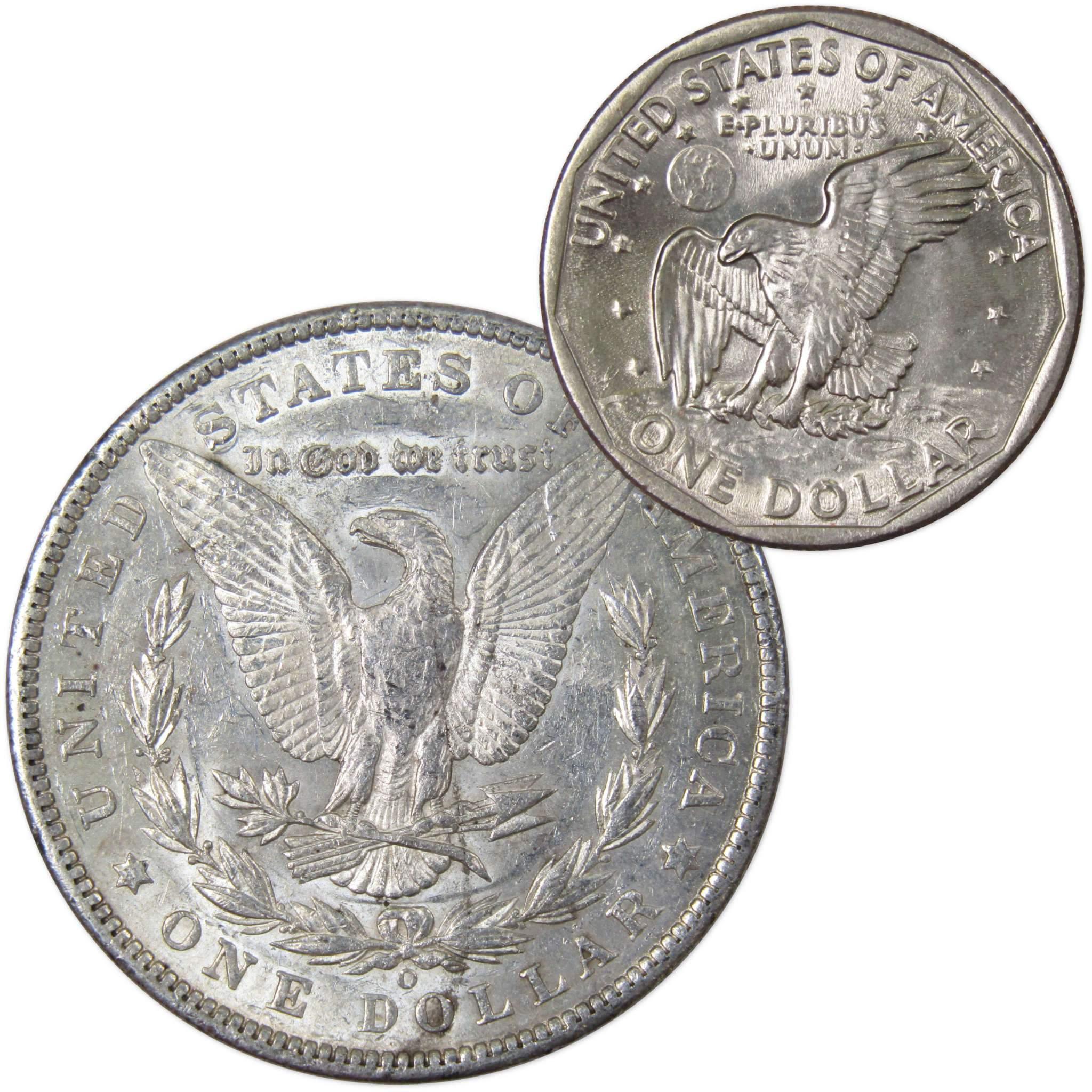 1901 O Morgan Dollar AU About Uncirculated with 1980 S SBA$ BU Uncirculated - Morgan coin - Morgan silver dollar - Morgan silver dollar for sale - Profile Coins &amp; Collectibles
