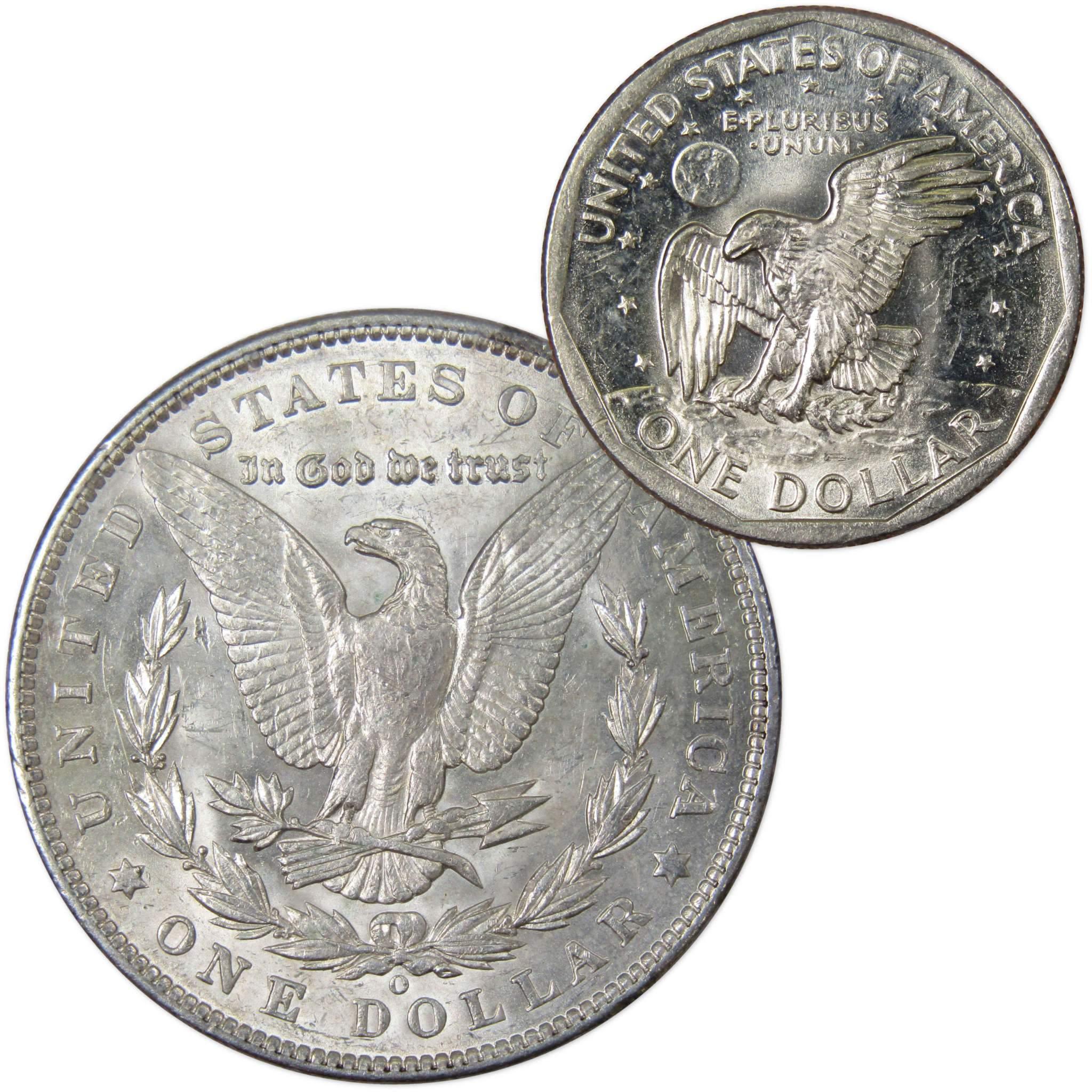 1904 O Morgan Dollar AU About Uncirculated with 1980 S SBA$ BU Uncirculated - Morgan coin - Morgan silver dollar - Morgan silver dollar for sale - Profile Coins &amp; Collectibles