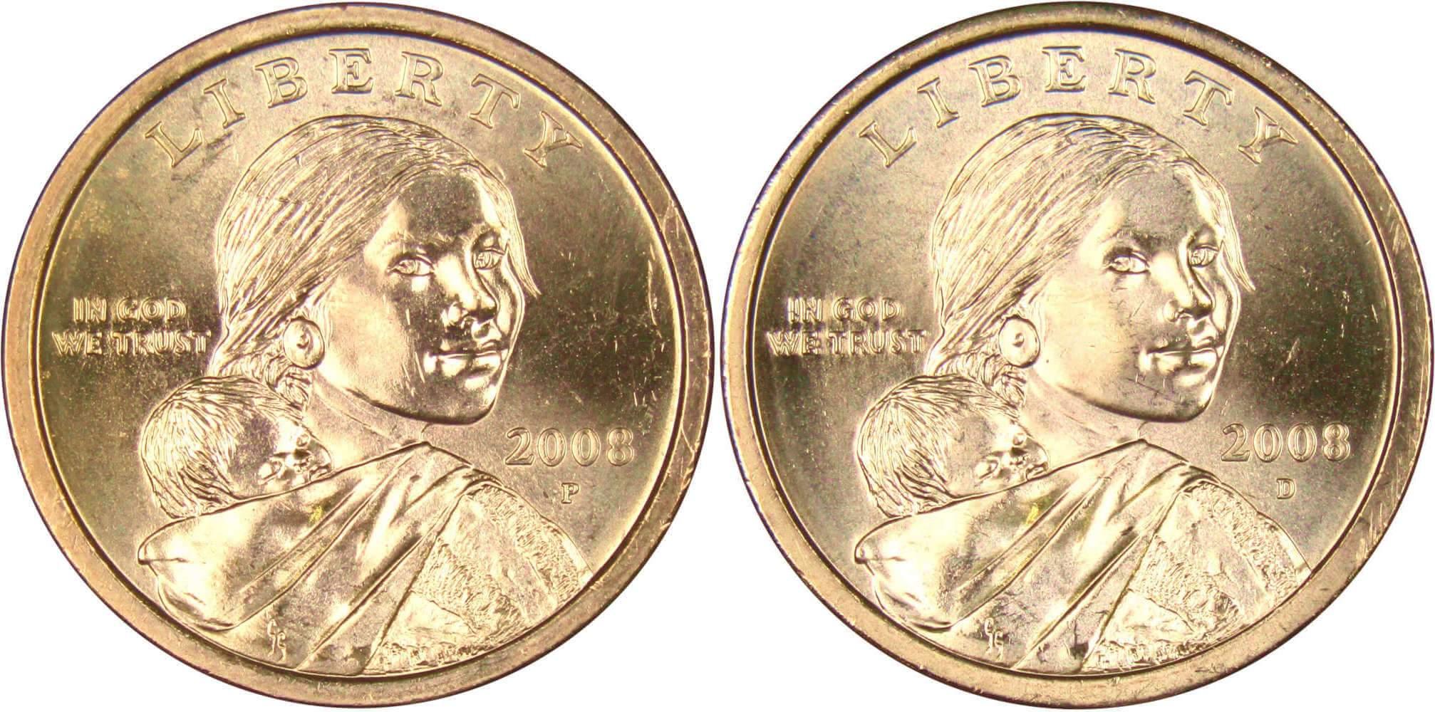 2008 P&D Sacagawea Native American Dollar 2 Coin Set BU Uncirculated $1