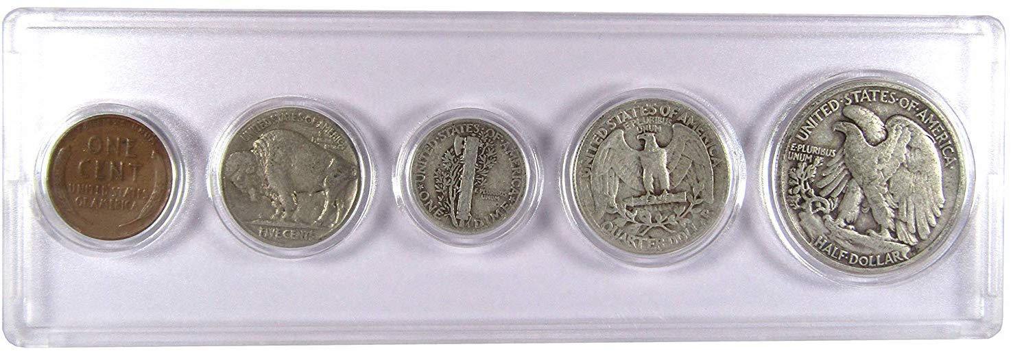 1934 Year Set 5 Coins in AG About Good or Better Condition Collectible Gift Set