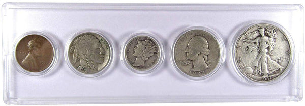 1937 Year Set 5 Coins in AG About Good or Better Condition Collectible Gift Set - Profile Coins & Collectibles 