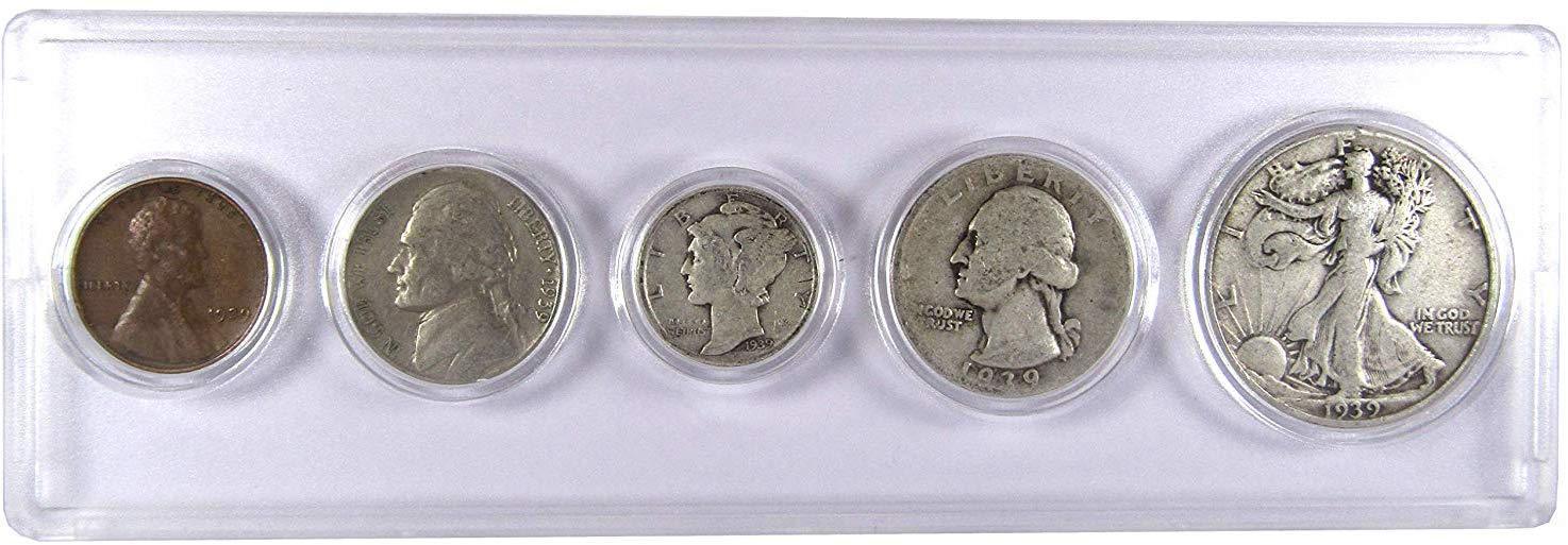 1939 Year Set 5 Coins in AG About Good or Better Condition Collectible Gift Set