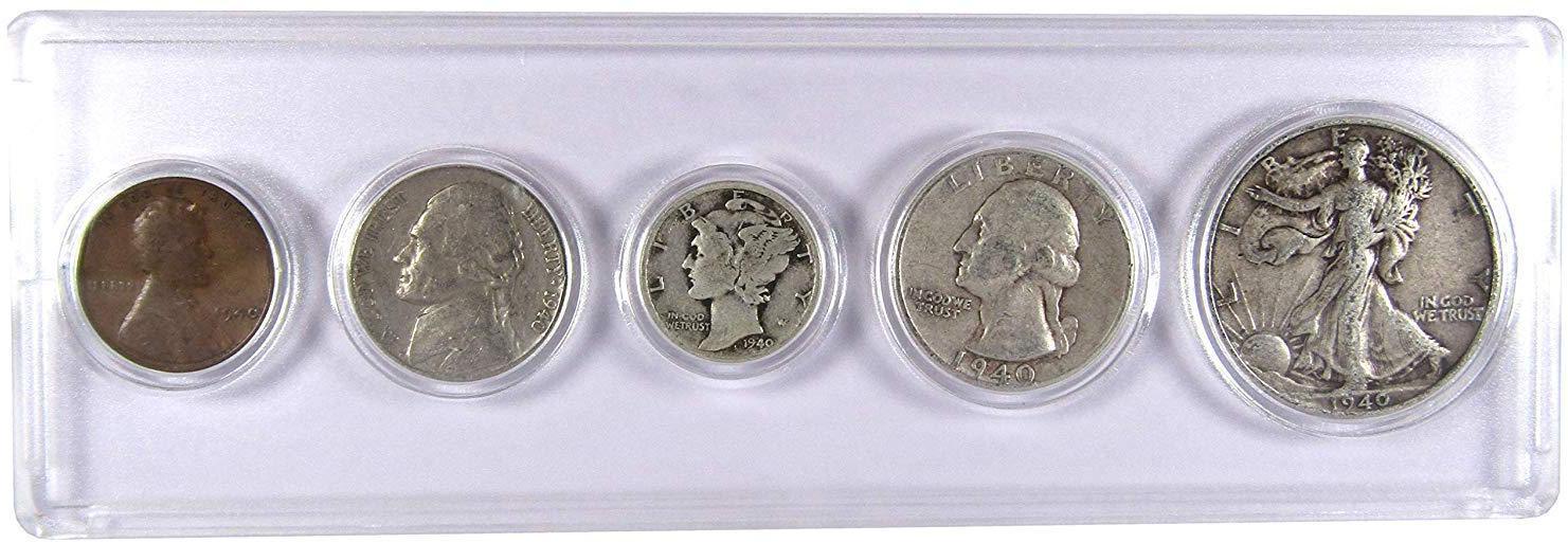 1940 Year Set 5 Coins in AG About Good or Better Condition Collectible Gift Set