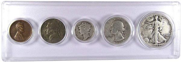 1942 Year Set 5 Coins in AG About Good or Better Condition Collectible Gift Set - Profile Coins & Collectibles 