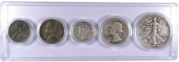 1943 Year Set 5 Coins in AG About Good or Better Condition Collectible Gift Set - Profile Coins & Collectibles 
