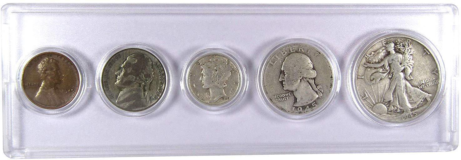 1945 Year Set 5 Coins in AG About Good or Better Condition Collectible Gift Set