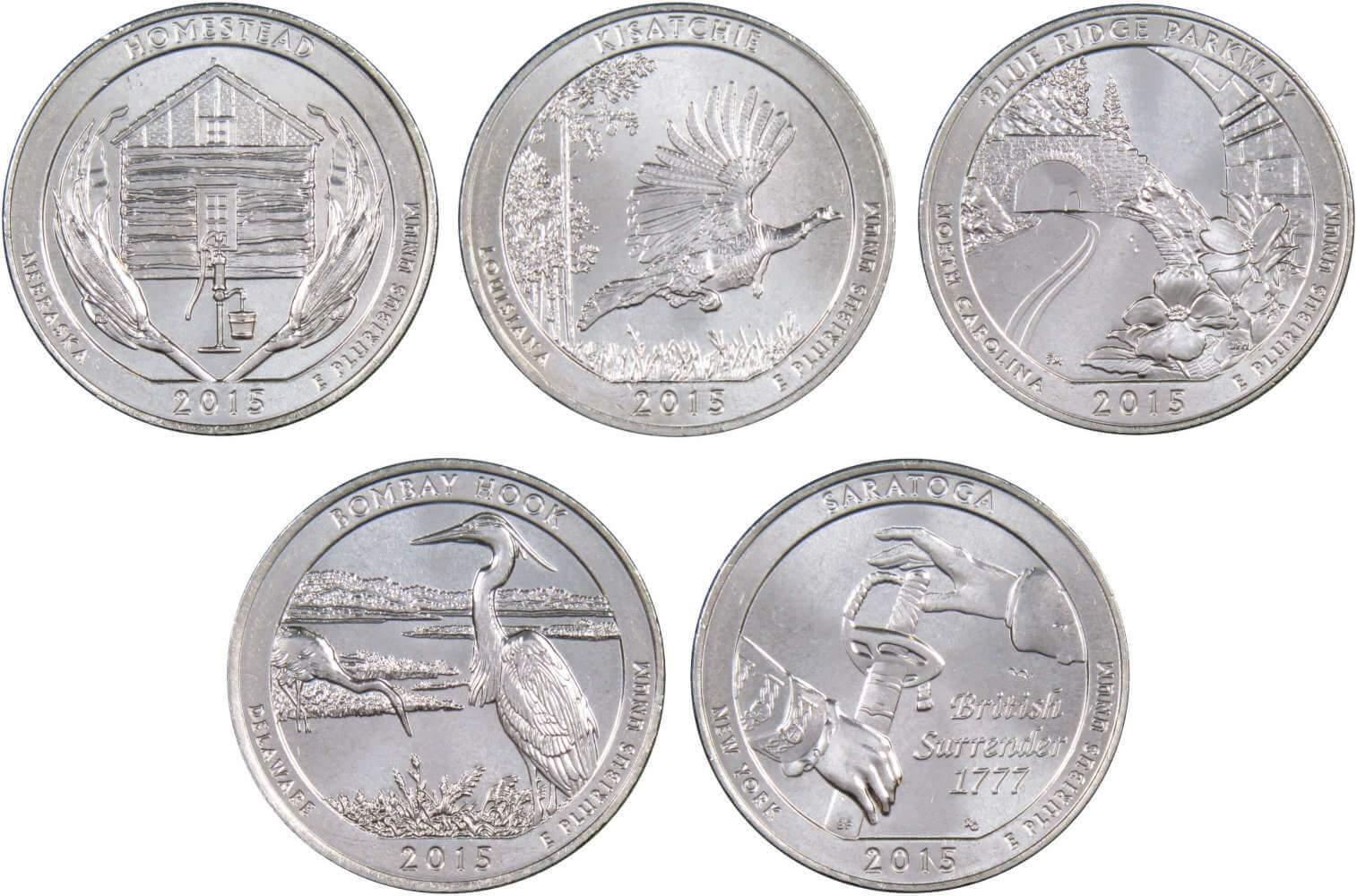 2015 D National Park Quarter 5 Coin Set Uncirculated Mint State 25c Collectible