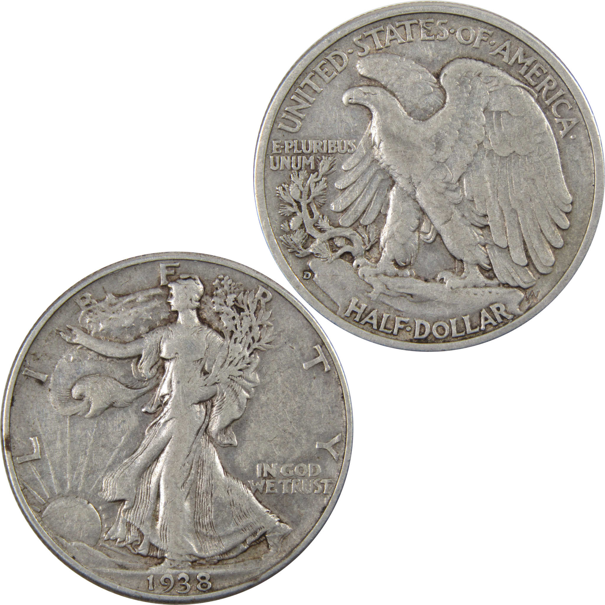 1938 D Liberty Walking Half Dollar VF Very Fine 90% Silver SKU:I7273