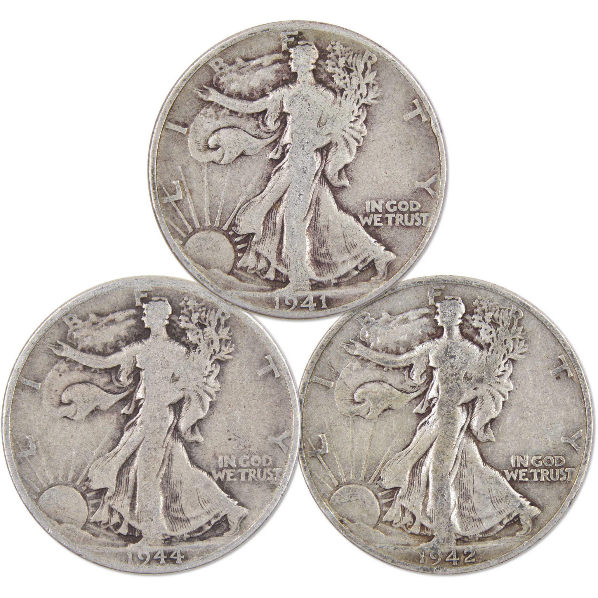 Liberty Walking Half Dollar 3 Coin PDS All Mint Gift Set VG 90% Silver 50c