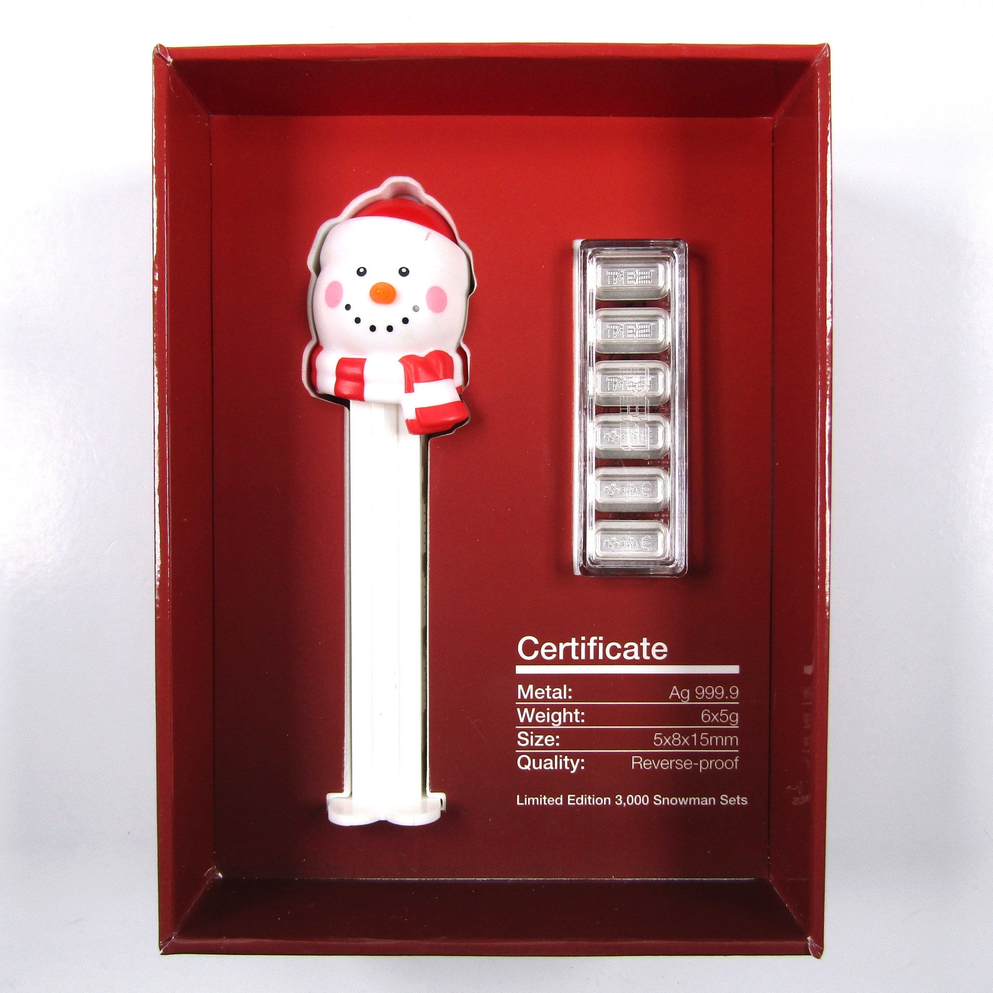 PEZ Snowman Dispenser Silver Bullion Wafer Gift Set COA SKU:CPC1993