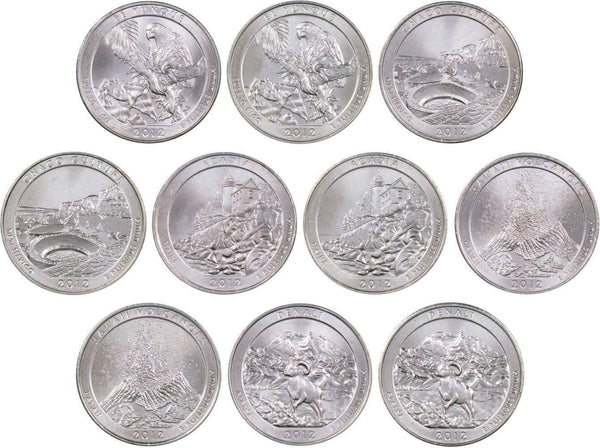 2012 P&D National Park Quarter 10 Coin Set Uncirculated Mint State 25c - National Park Quarters - America the Beautiful Quarters - National Park Quarter Sets - Profile Coins &amp; Collectibles